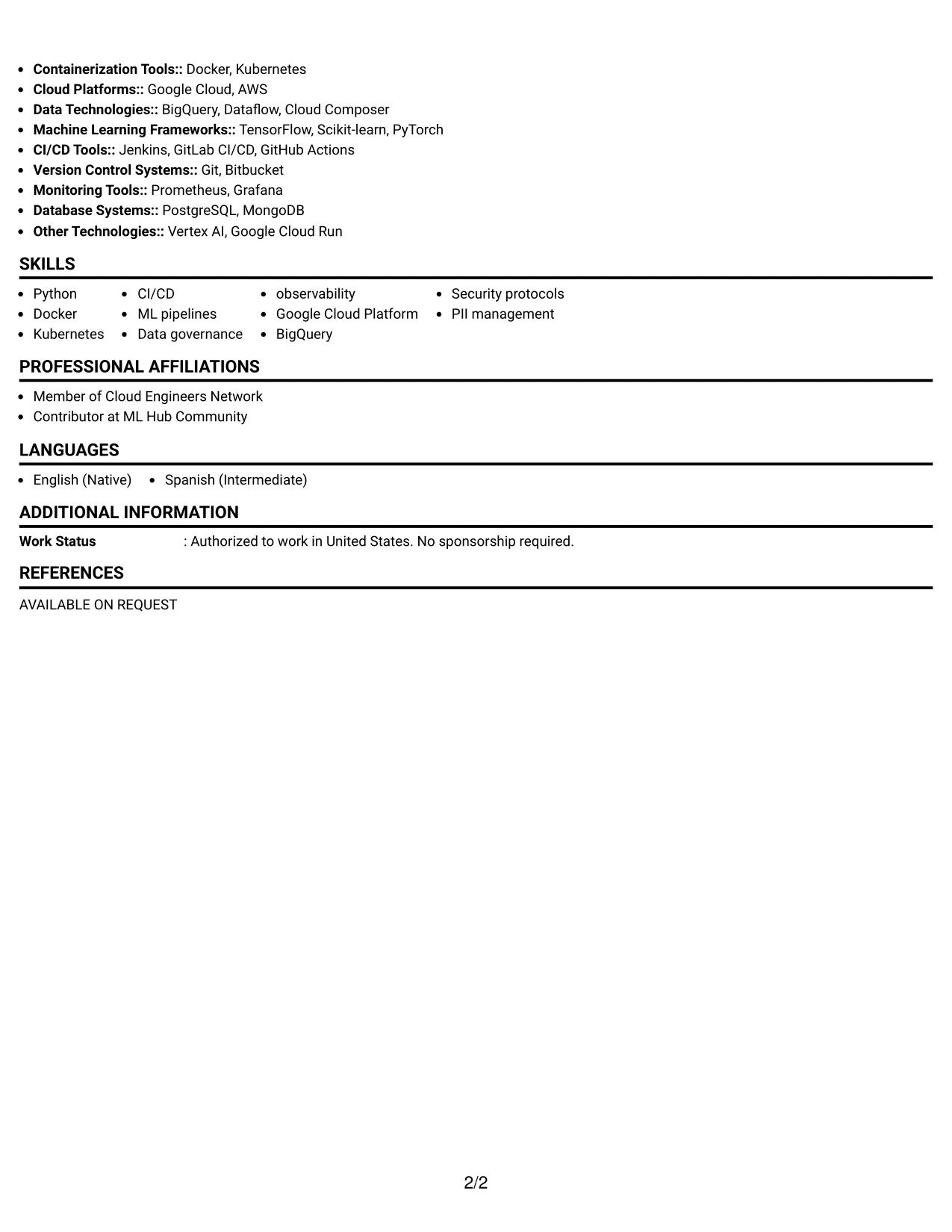 Resume Example Page 2
