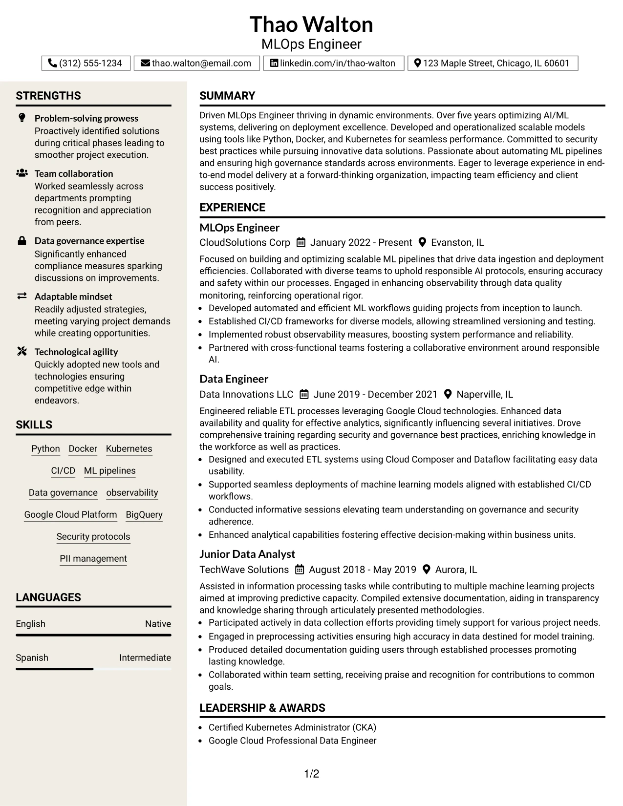 Resume Example Page 1