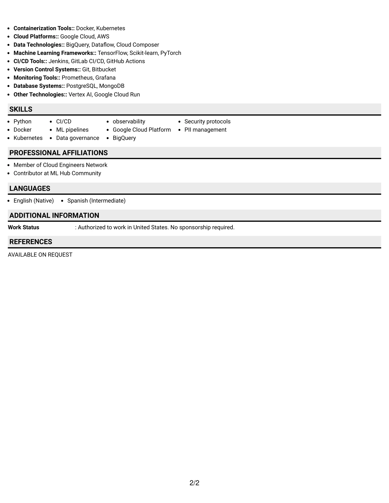 Resume Example Page 2