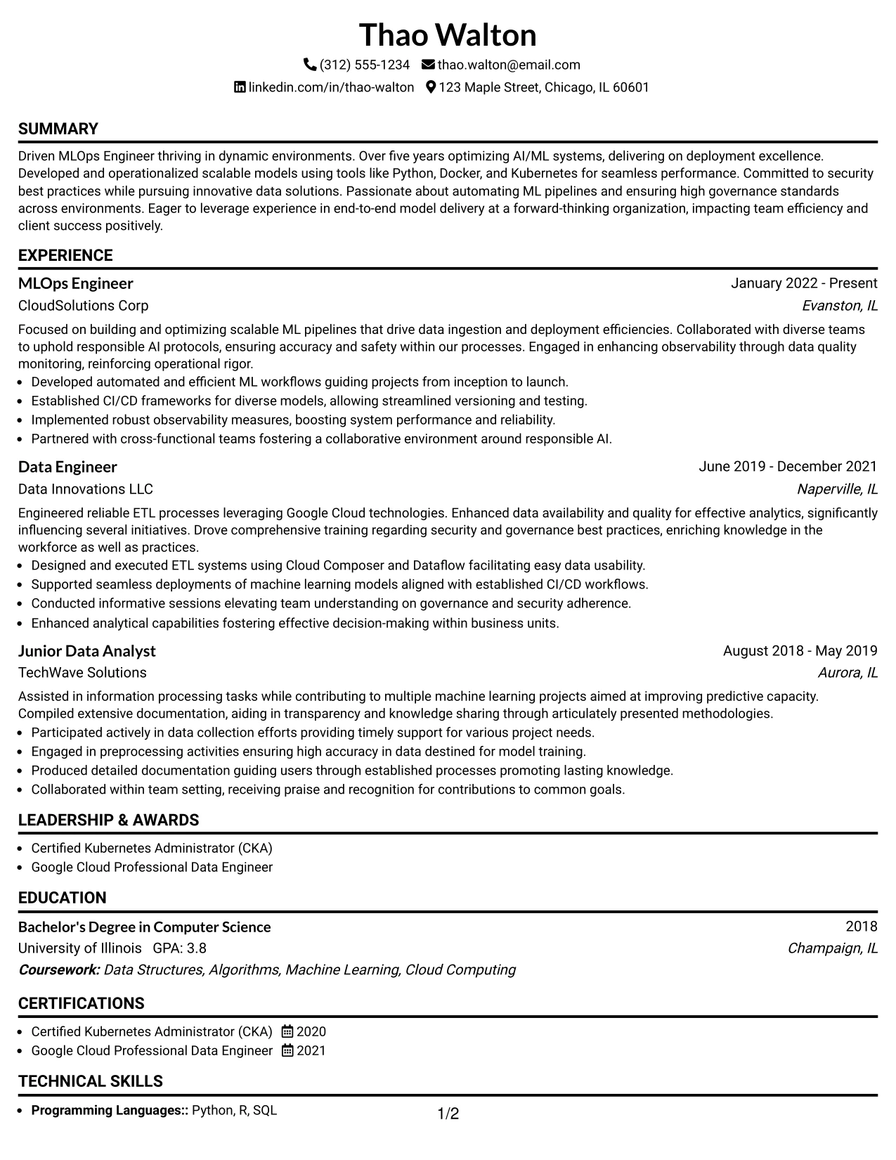 Resume Example Page 1