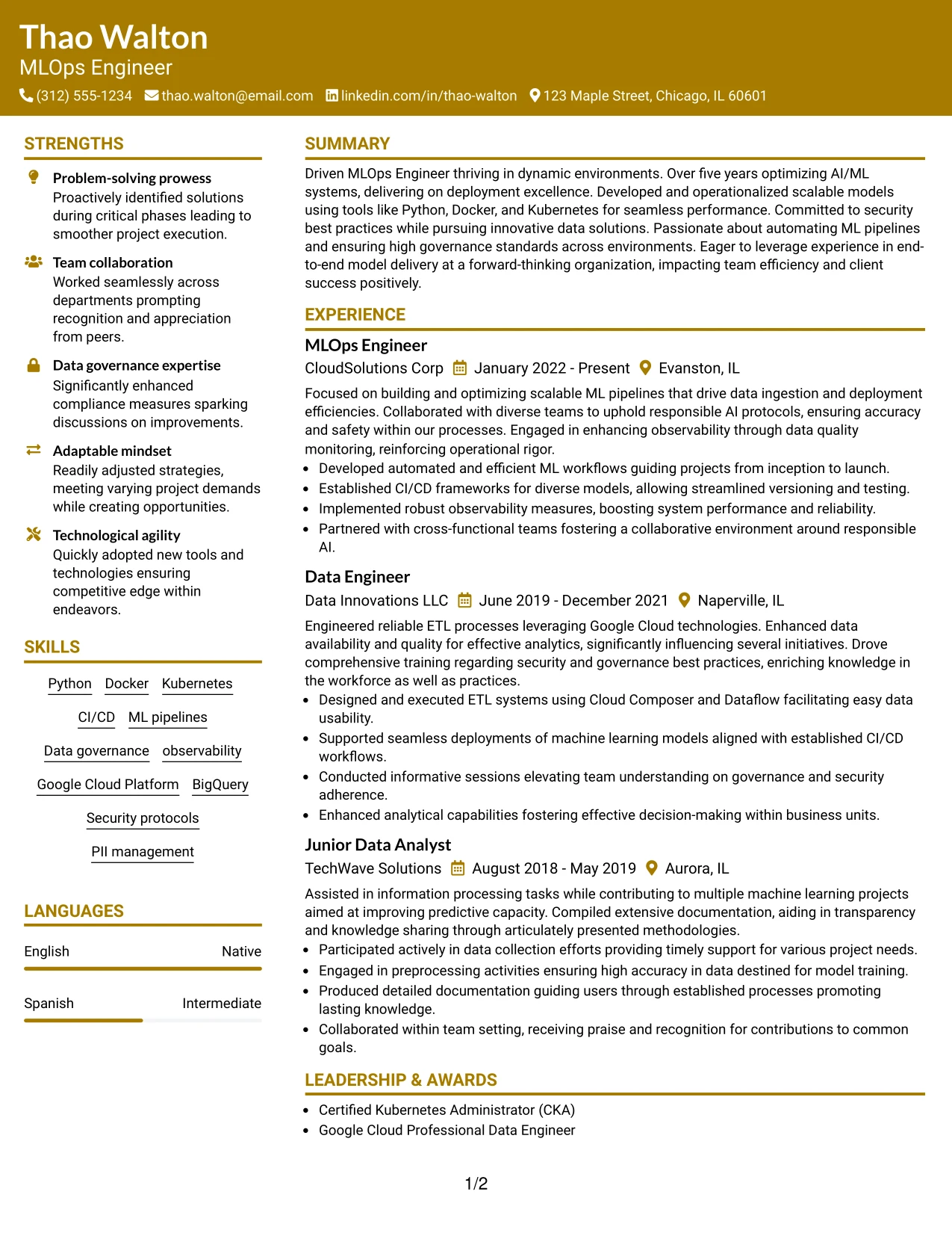 Resume Example Page 1
