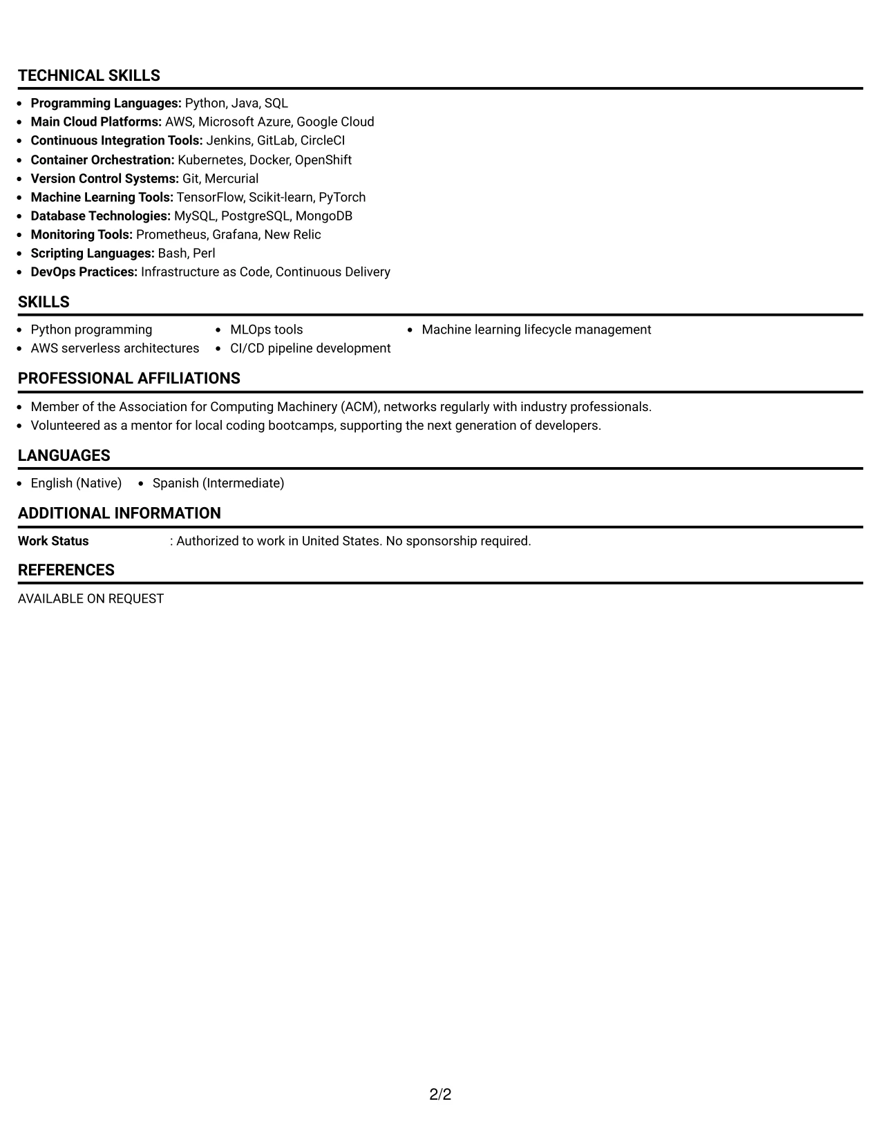 Resume Example Page 2