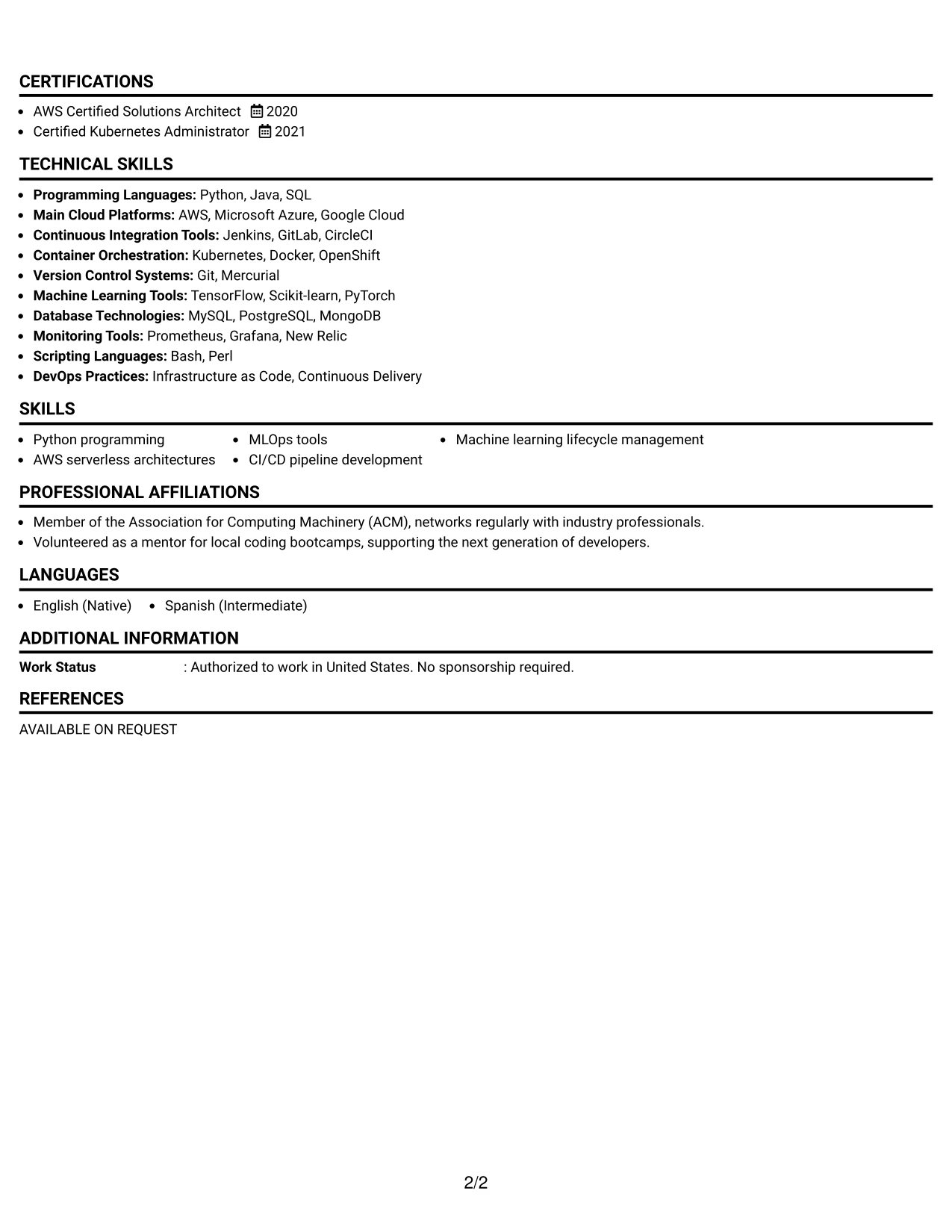 Resume Example Page 2