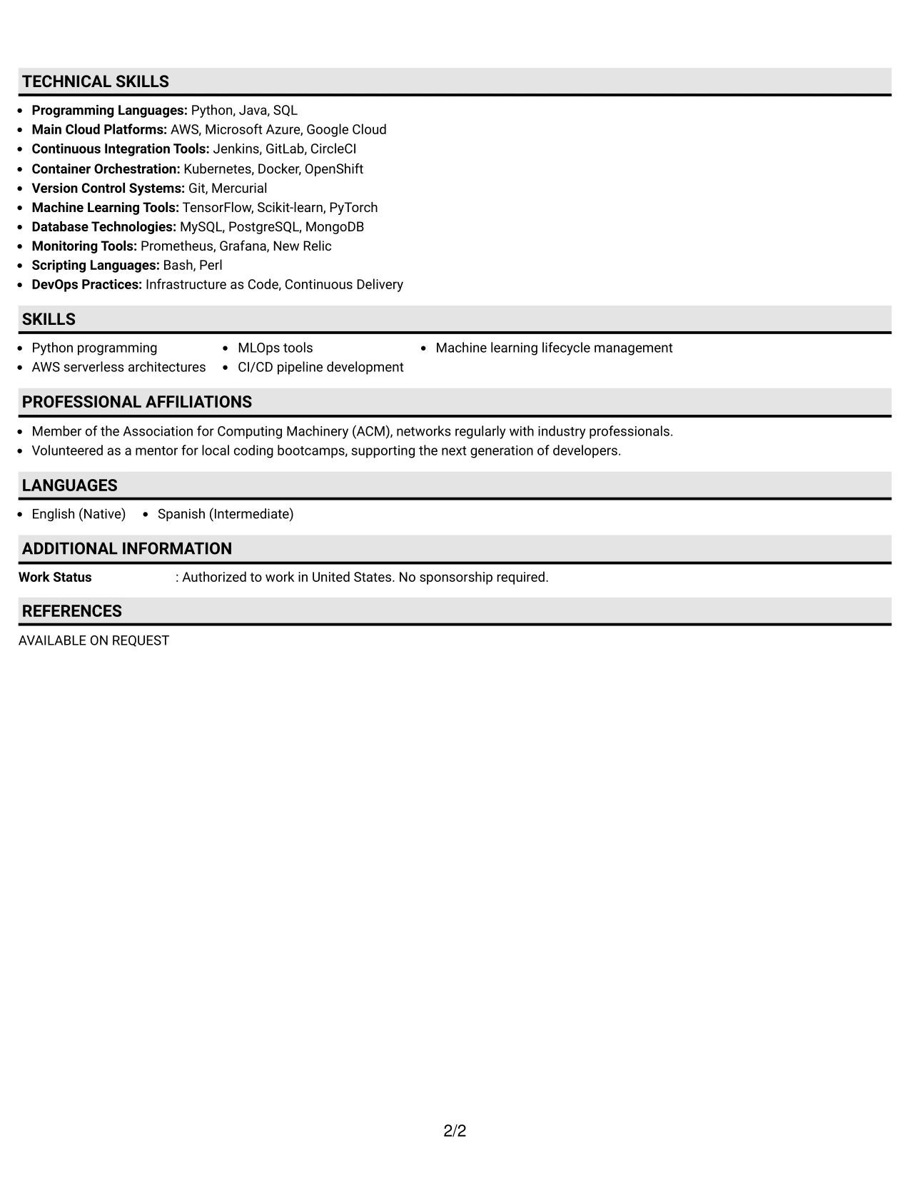 Resume Example Page 2