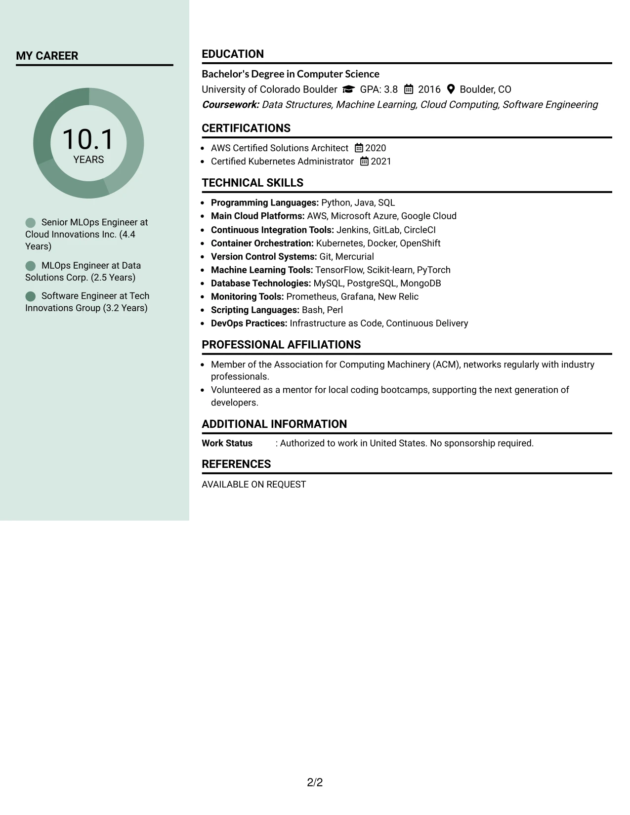 Resume Example Page 2