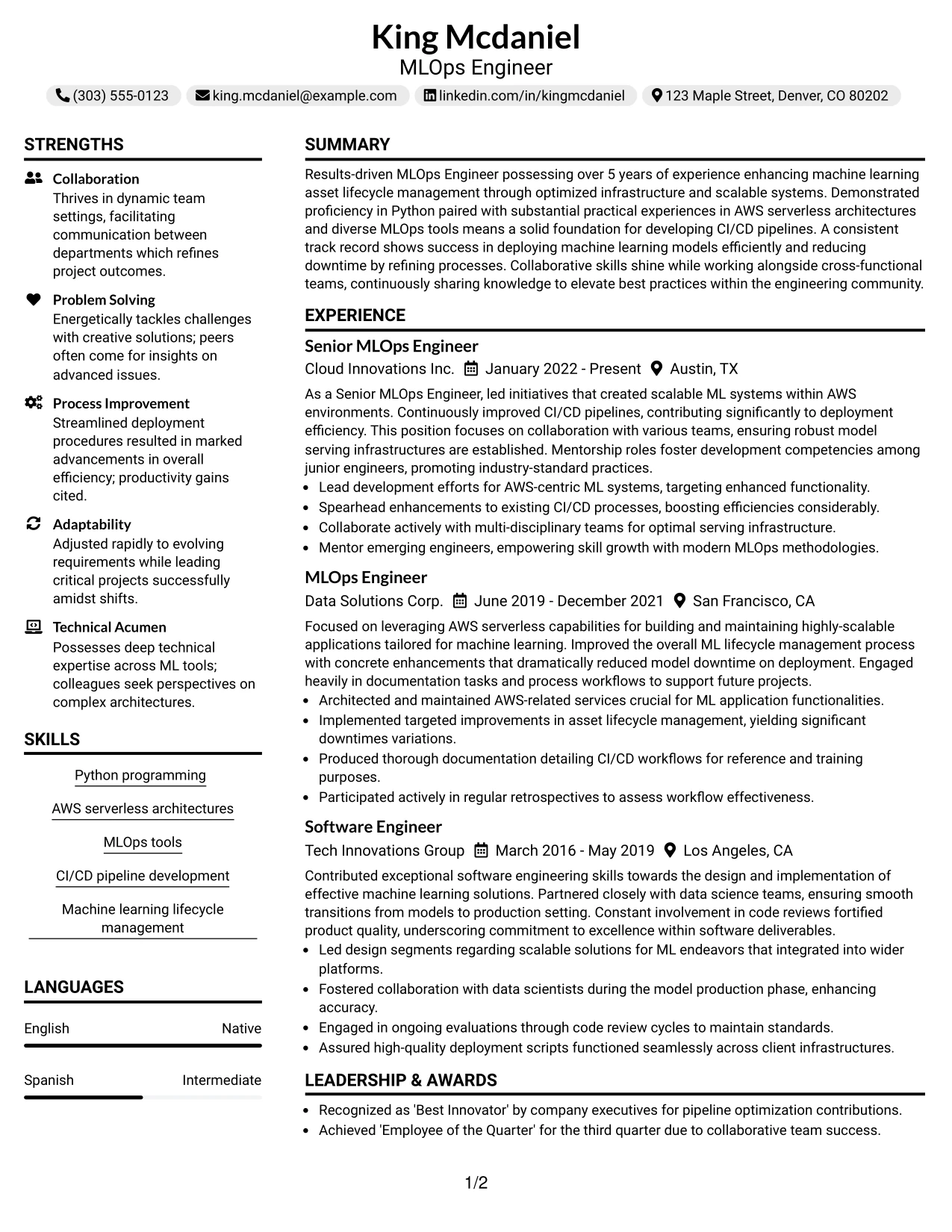 Resume Example Page 1