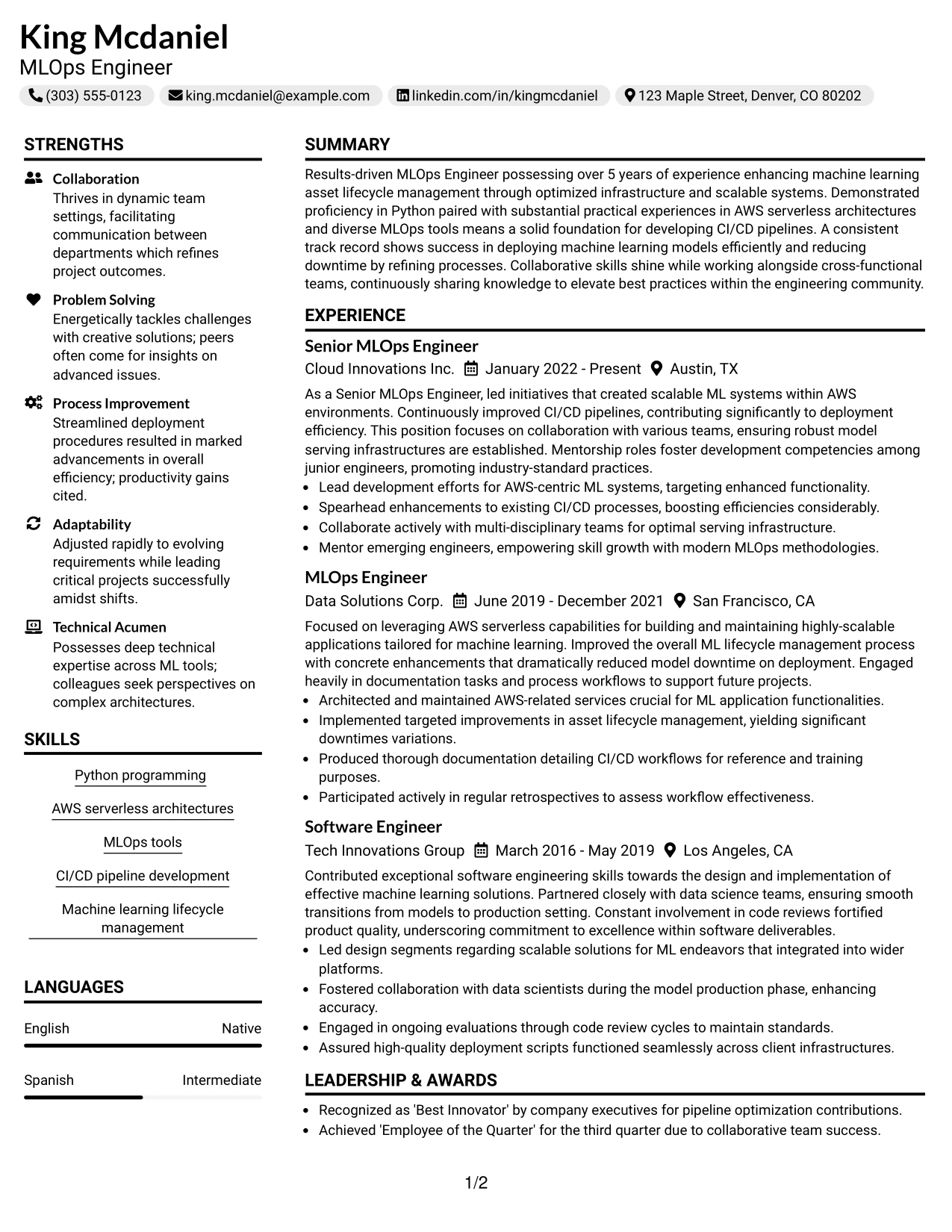 Resume Example Page 1