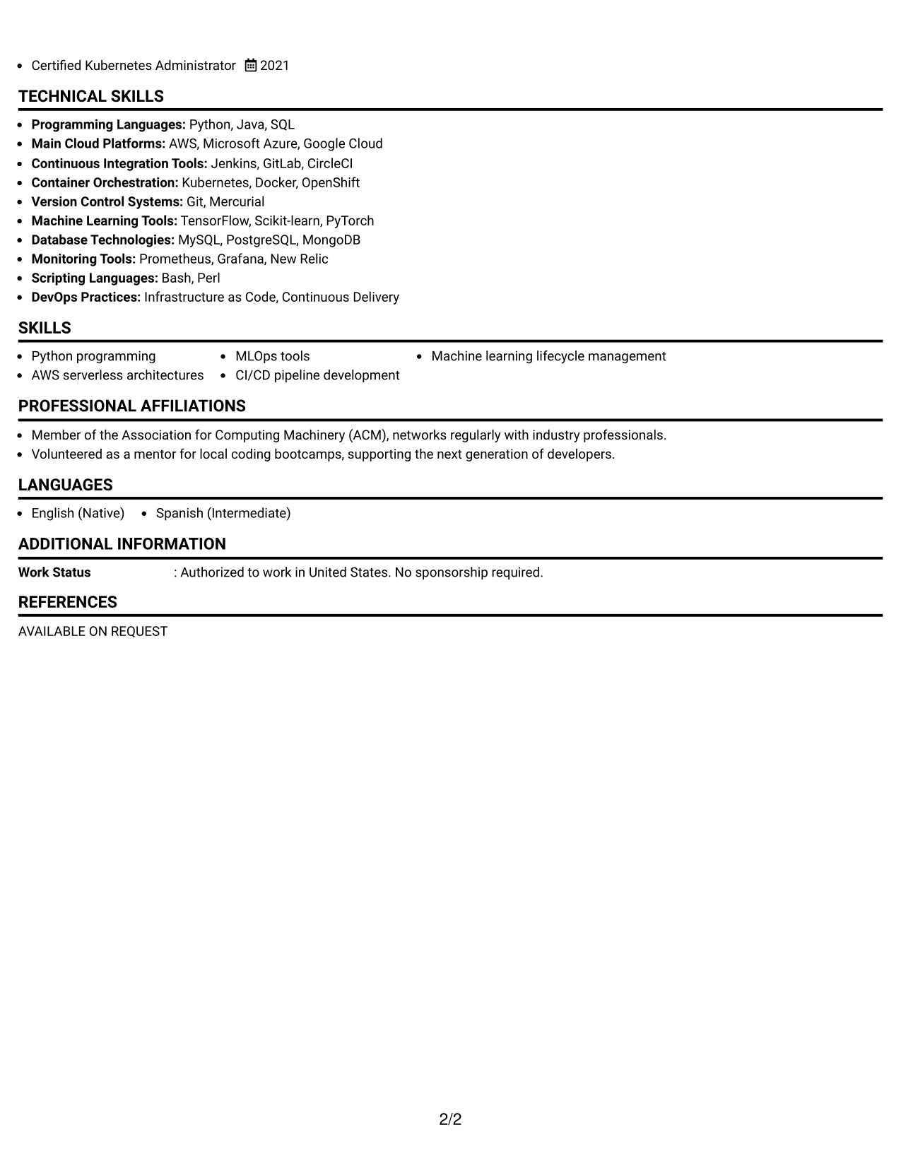 Resume Example Page 2