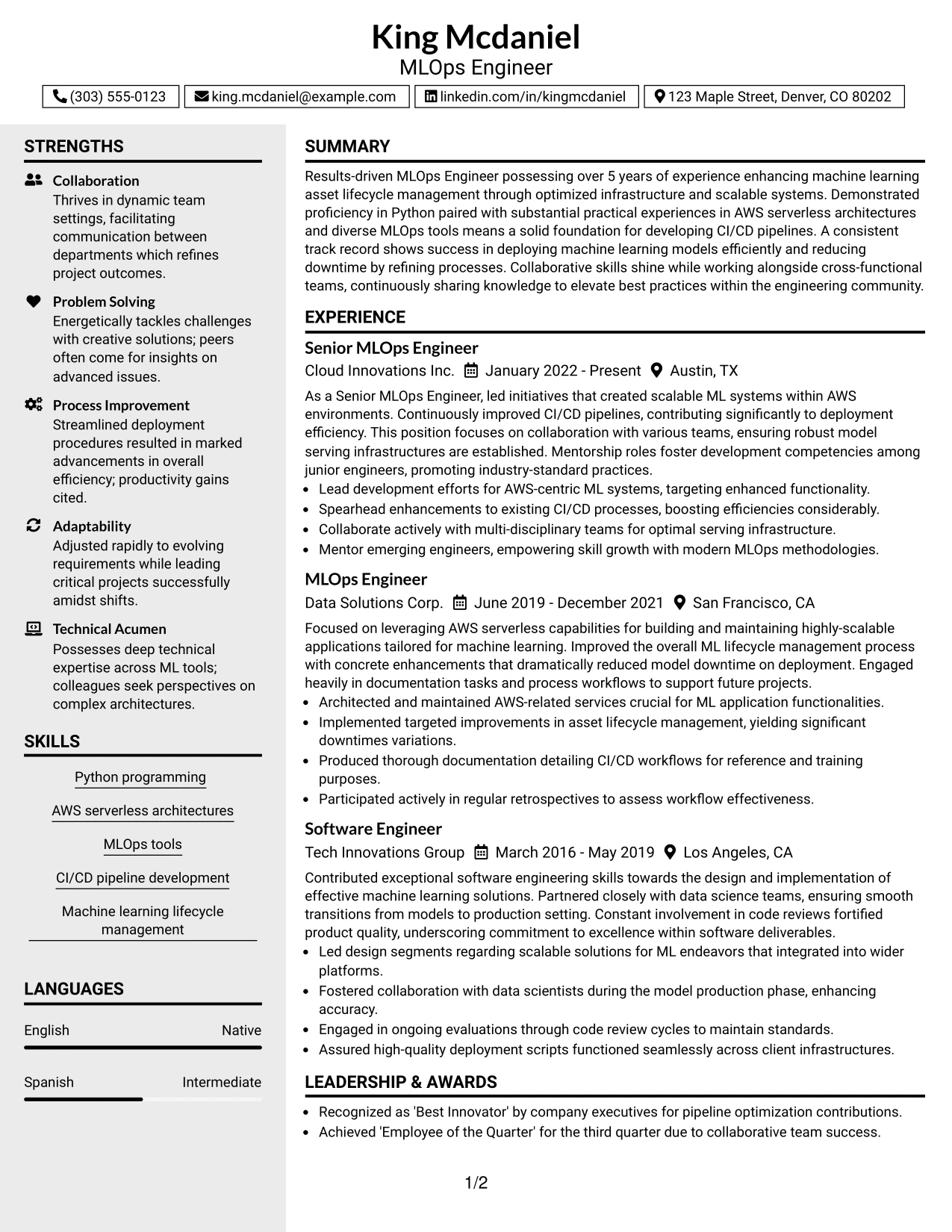 Resume Example Page 1