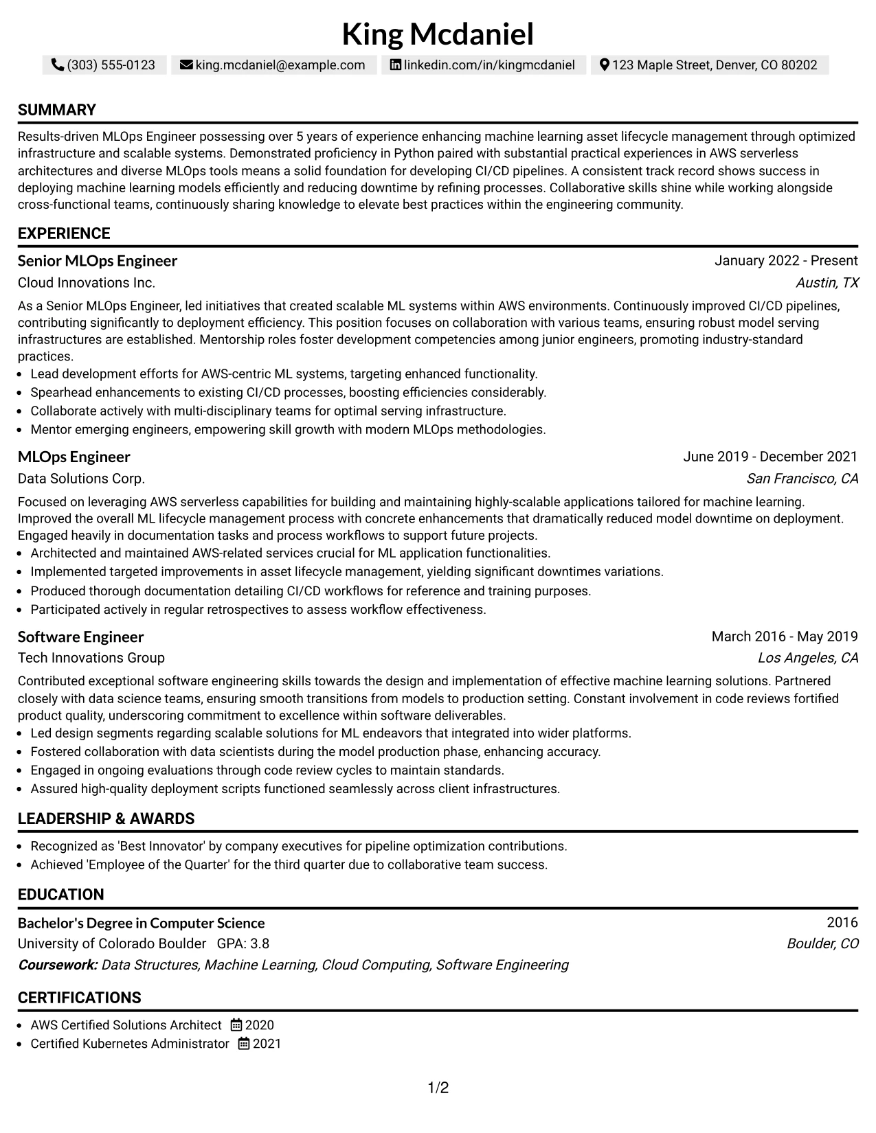 Resume Example Page 1
