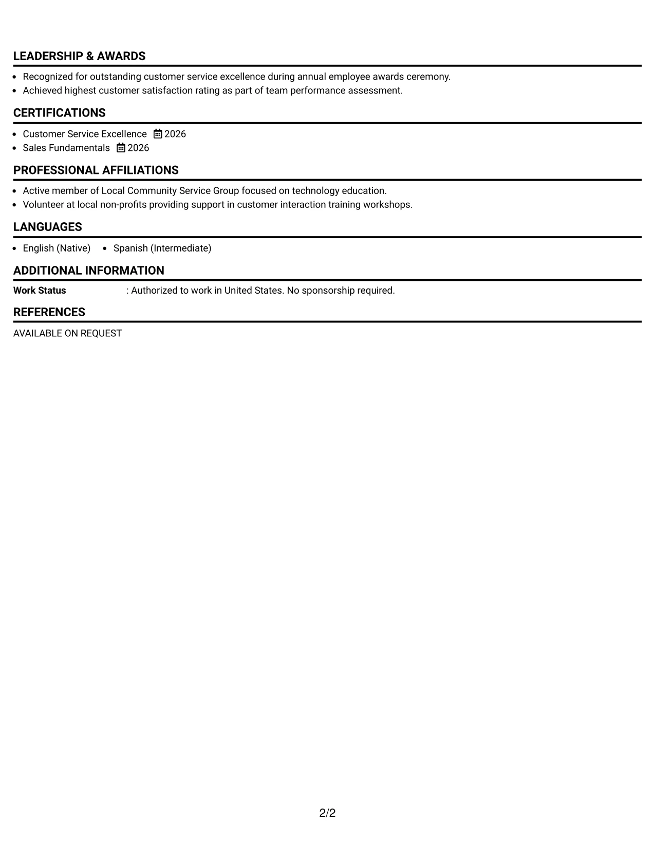Resume Example Page 2
