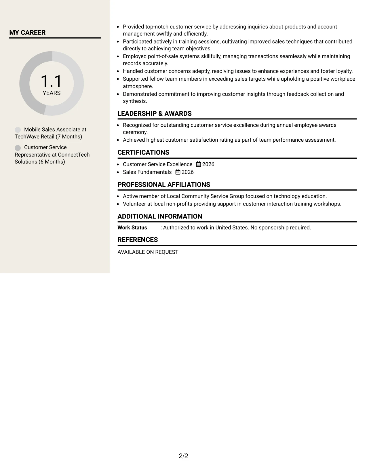 Resume Example Page 2