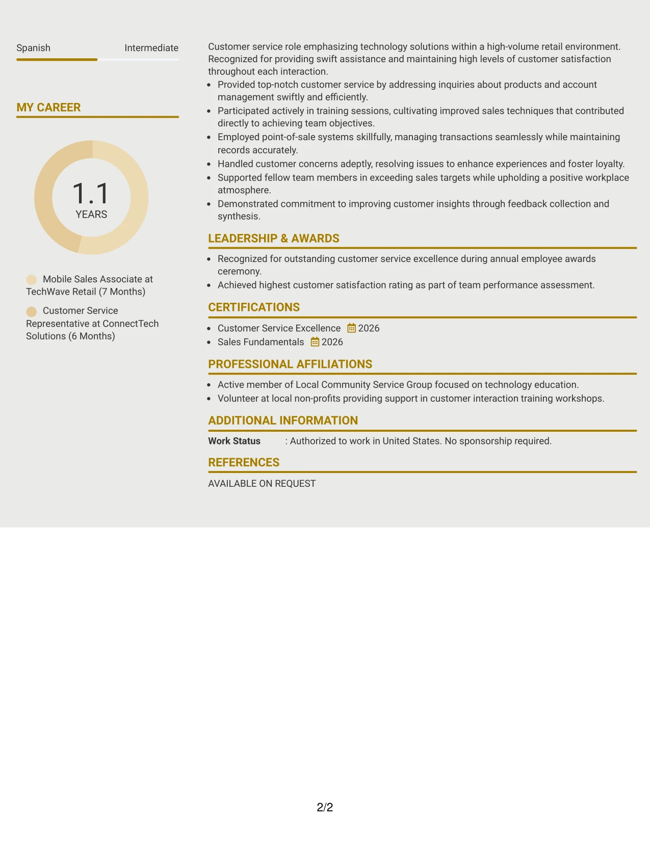 Resume Example Page 2