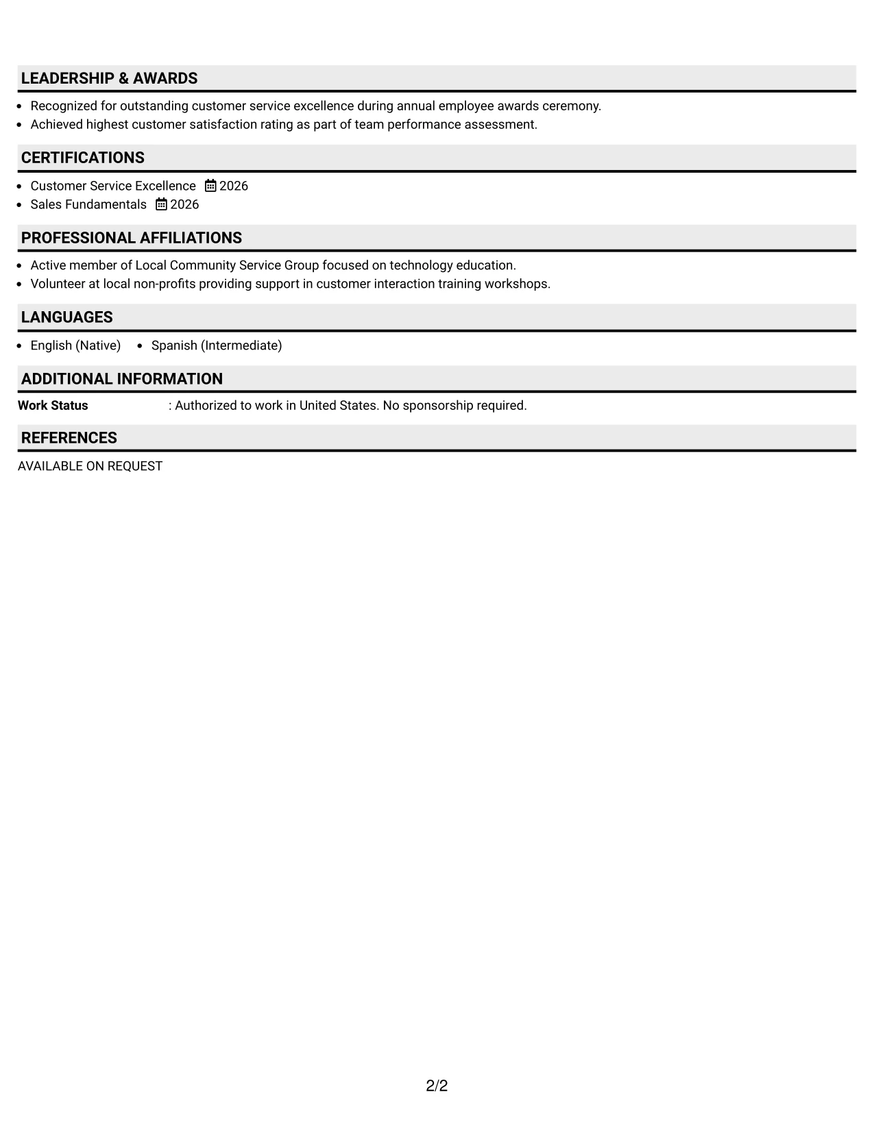 Resume Example Page 2