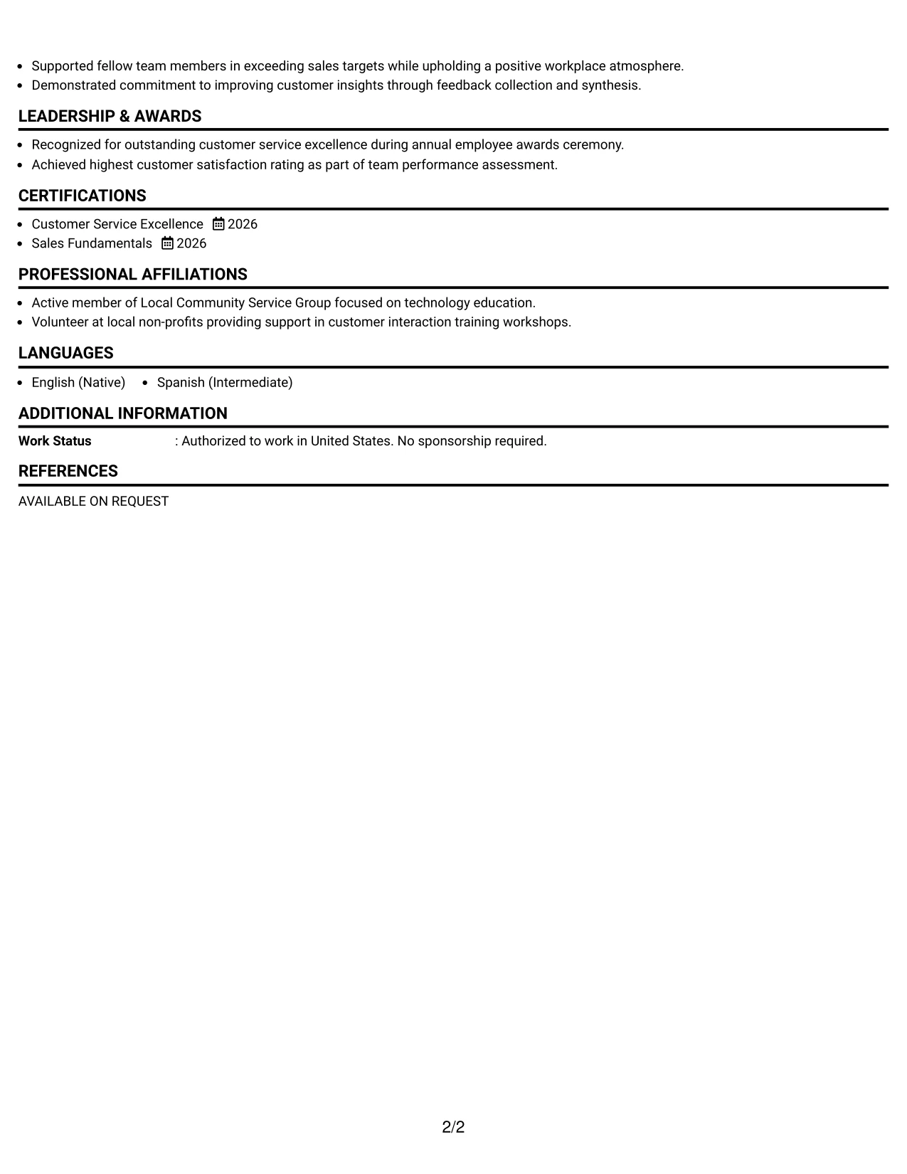Resume Example Page 2