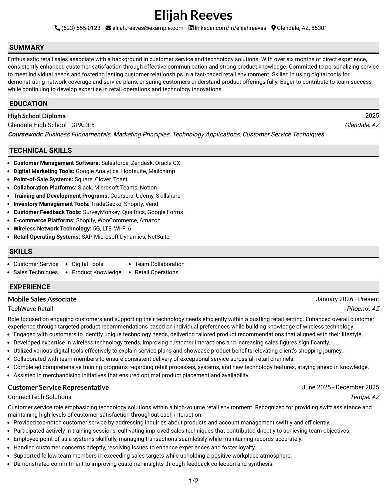 Resume Example Page 1
