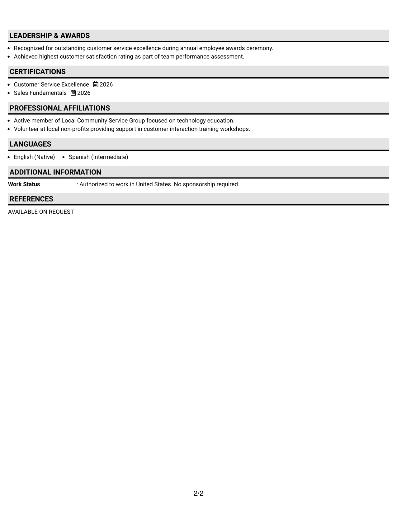 Resume Example Page 2