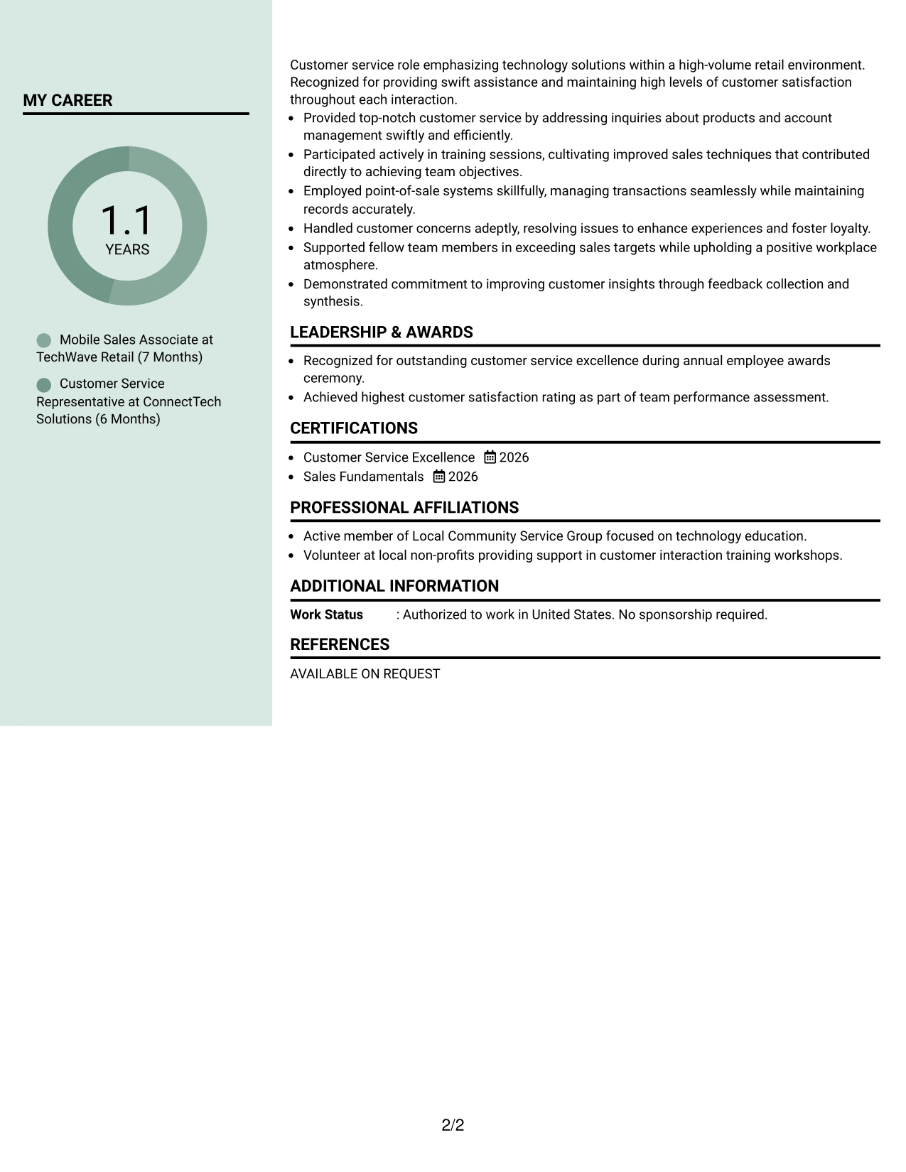 Resume Example Page 2