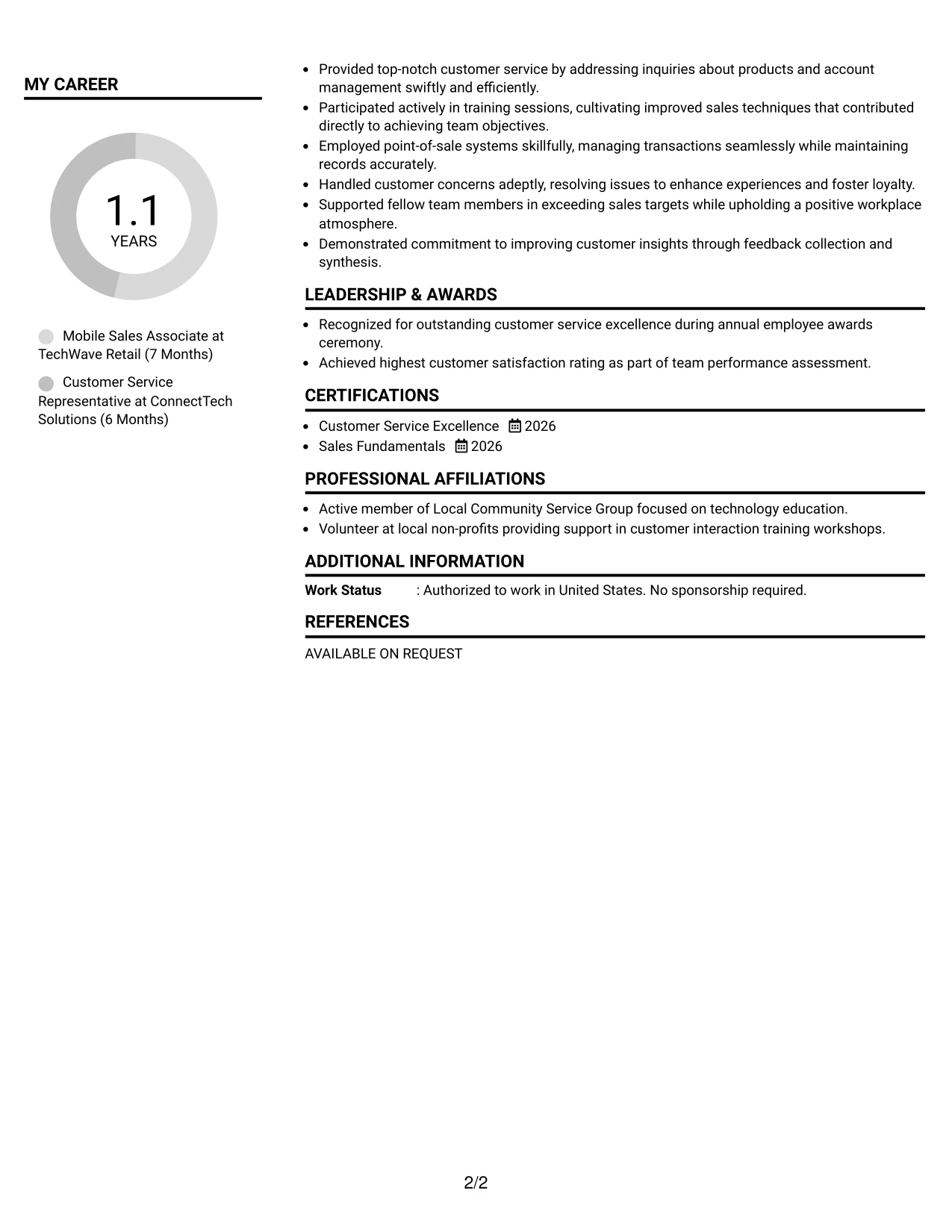 Resume Example Page 2