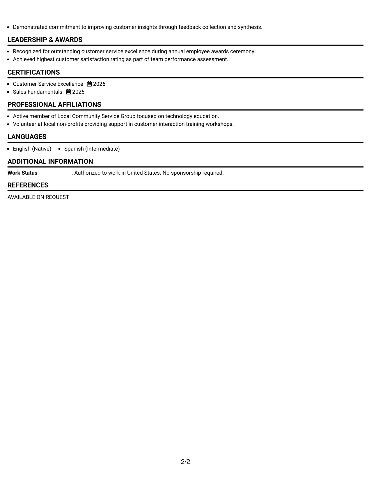 Resume Example Page 2