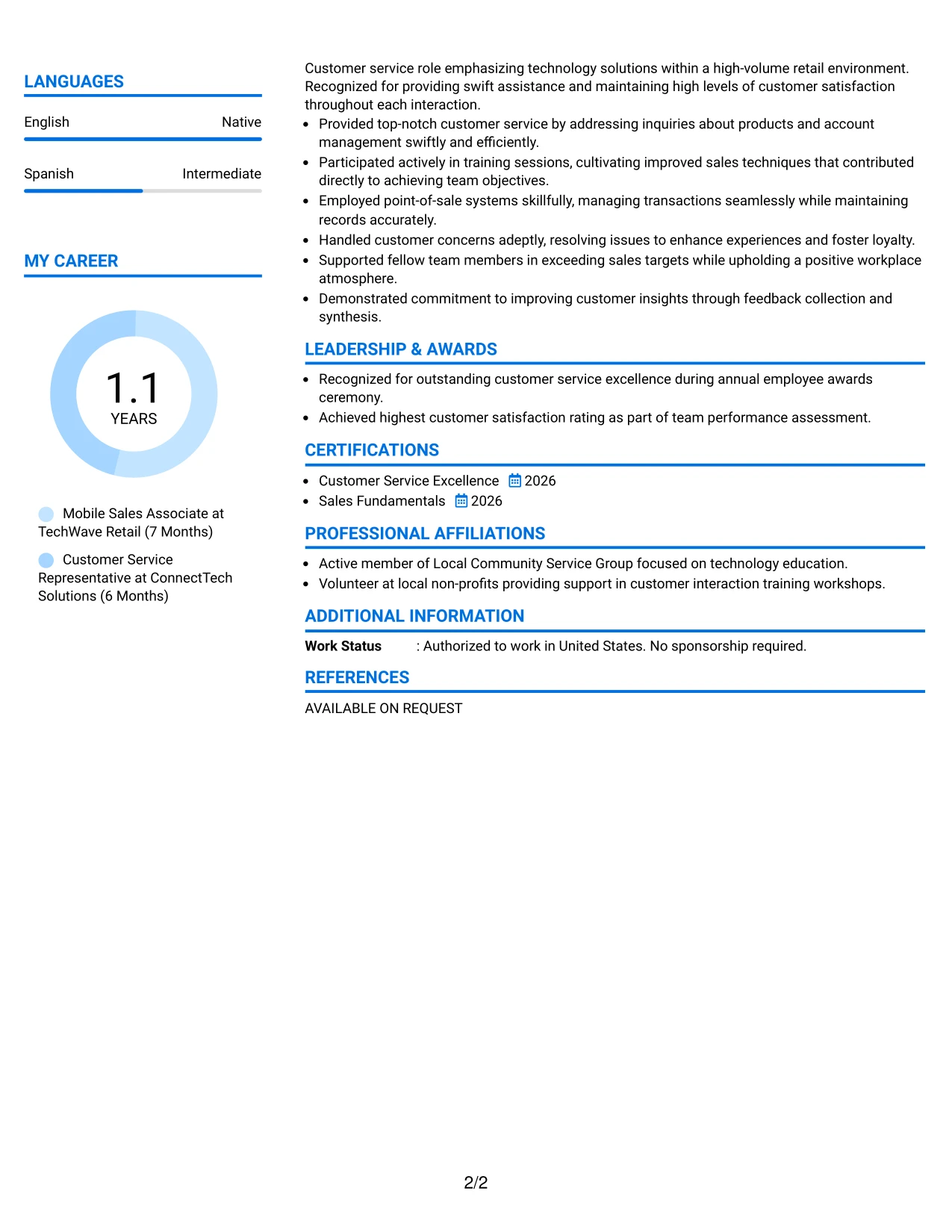 Resume Example Page 2