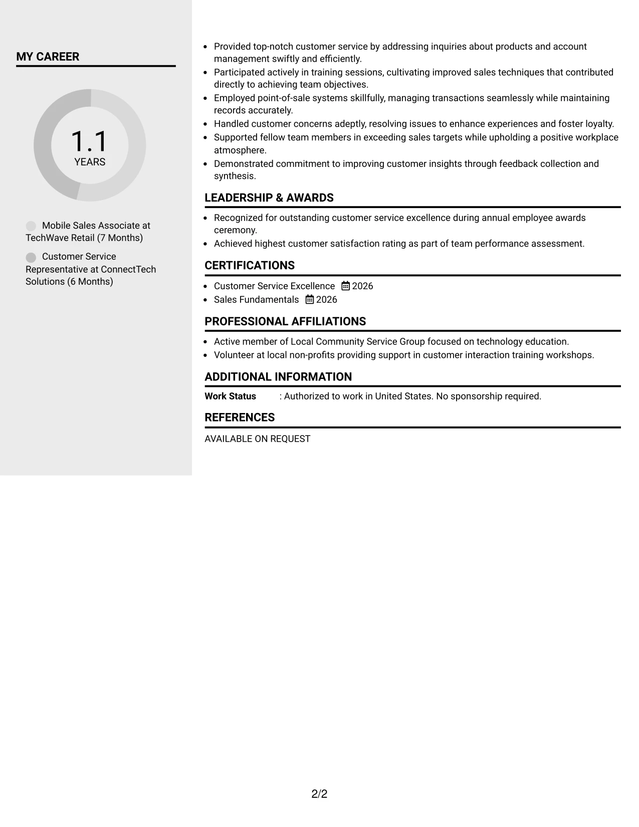 Resume Example Page 2