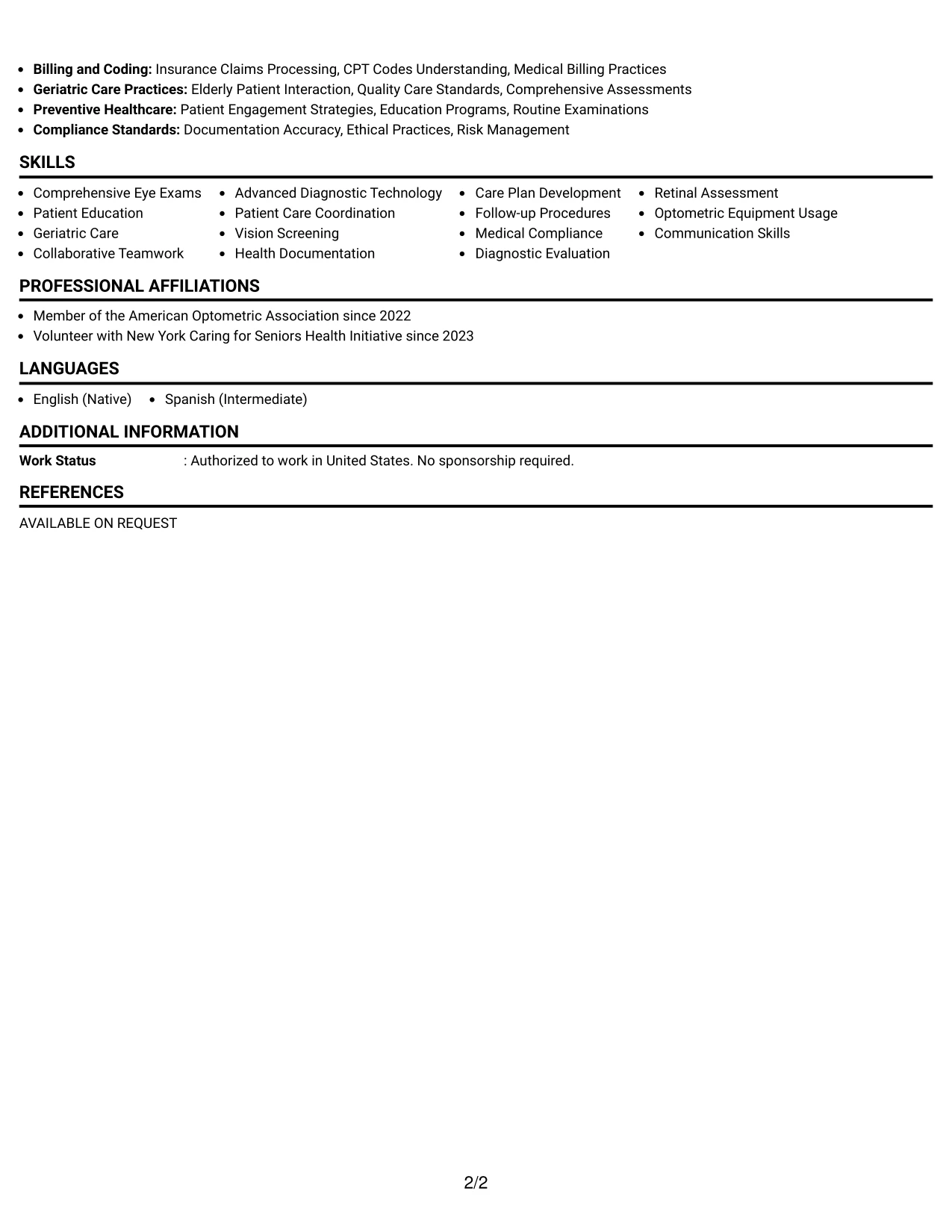 Resume Example Page 2