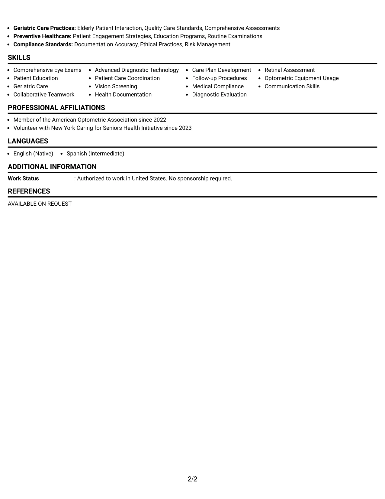 Resume Example Page 2