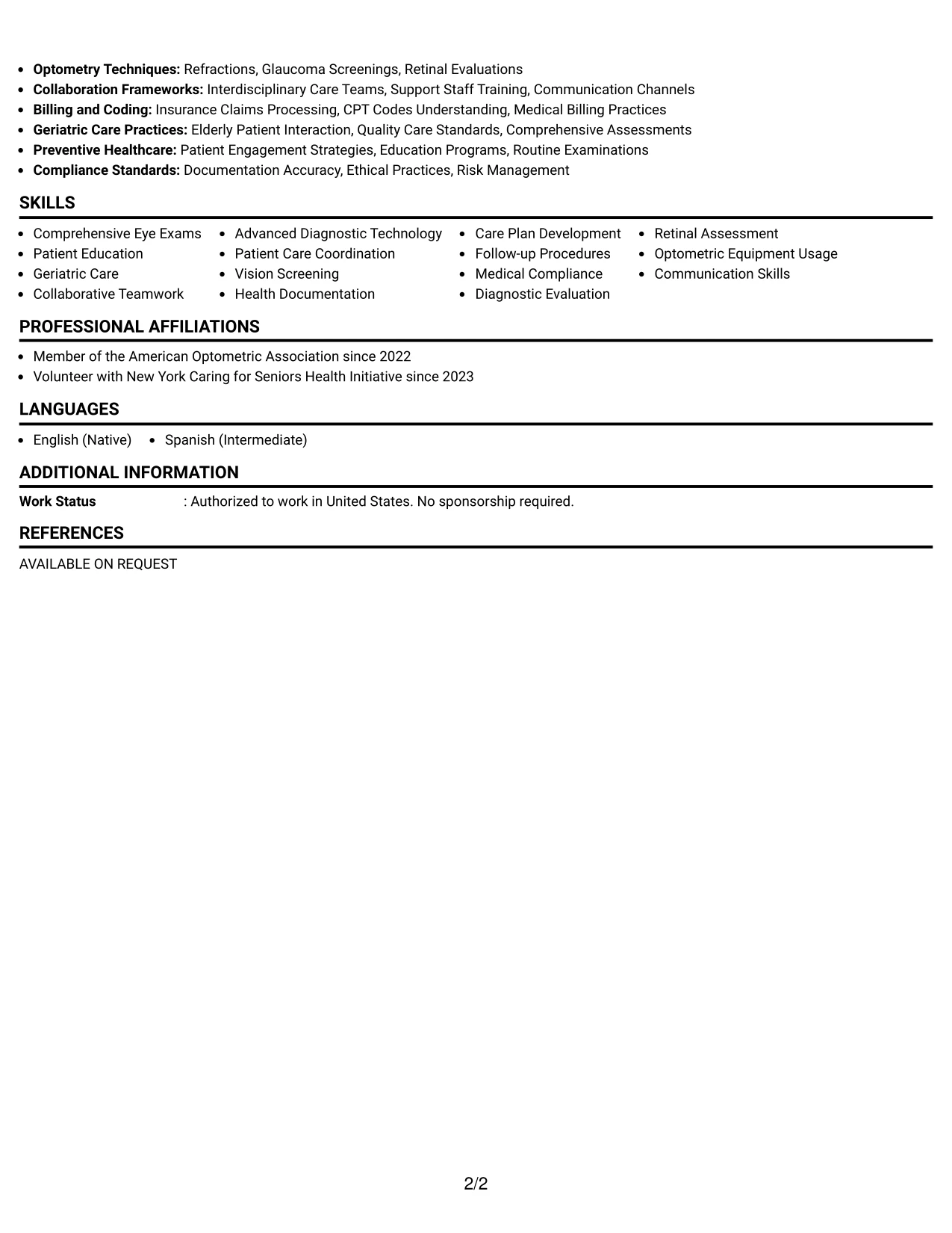 Resume Example Page 2