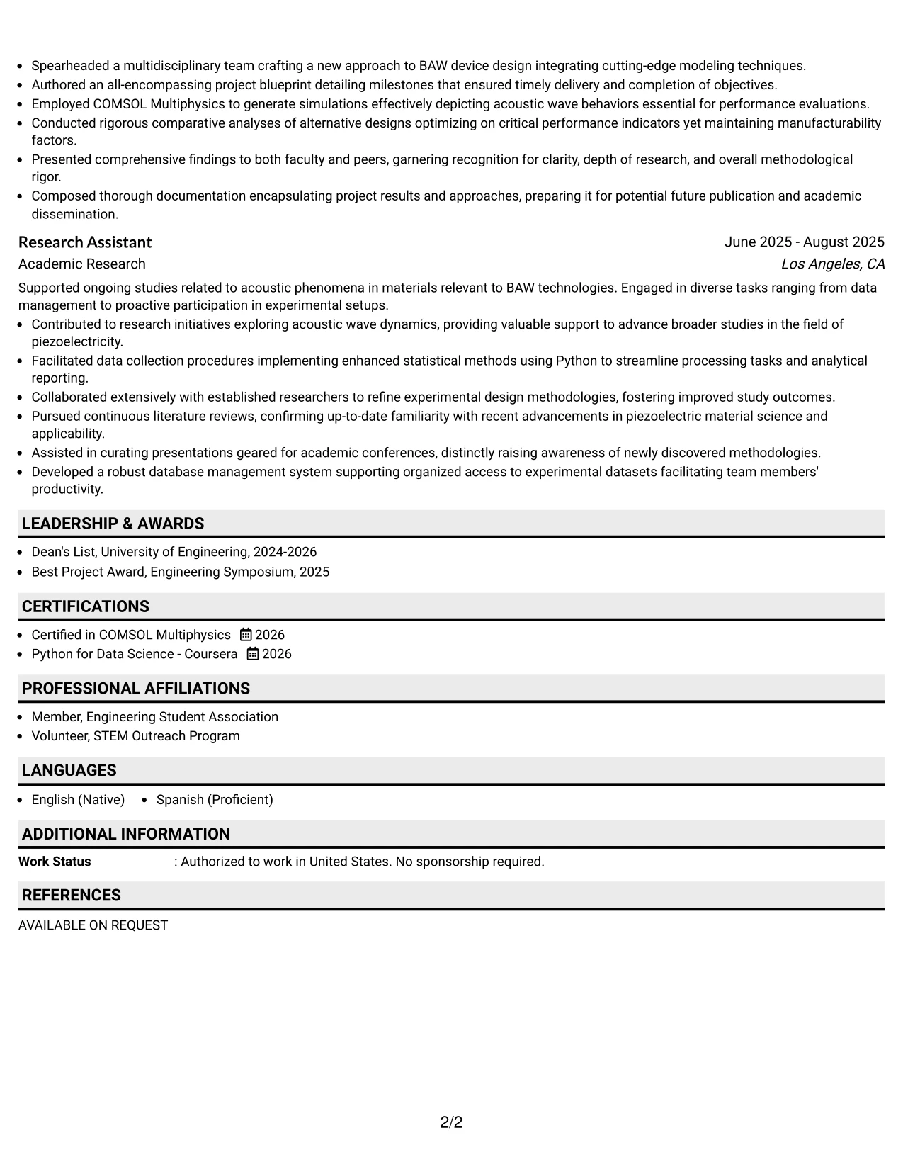Resume Example Page 2