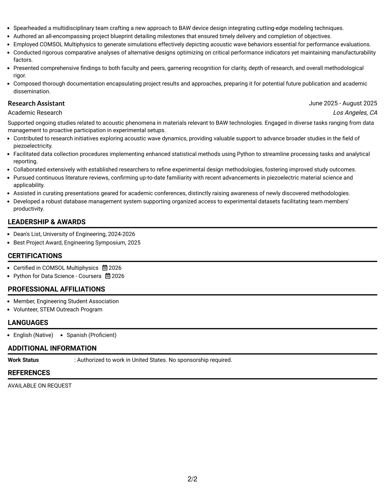 Resume Example Page 2