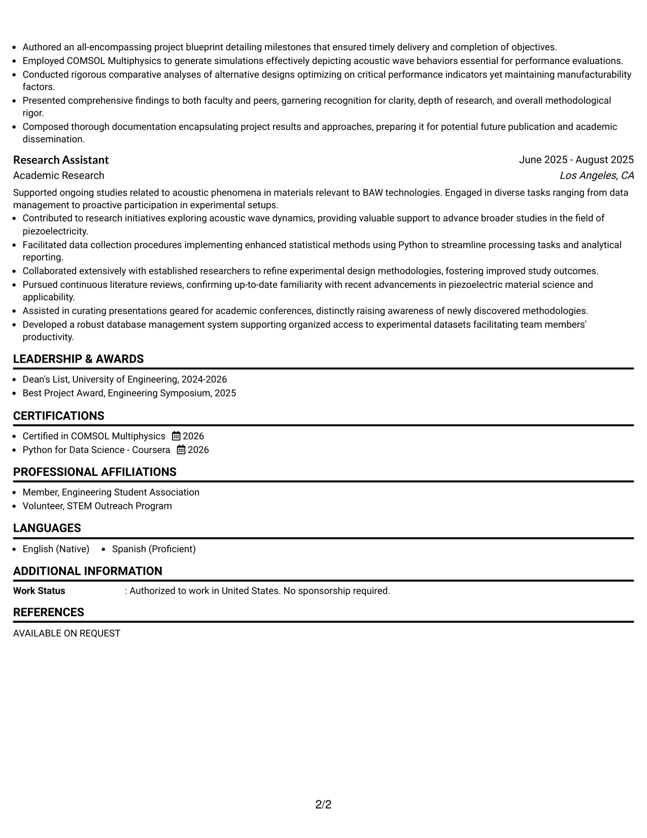 Resume Example Page 2