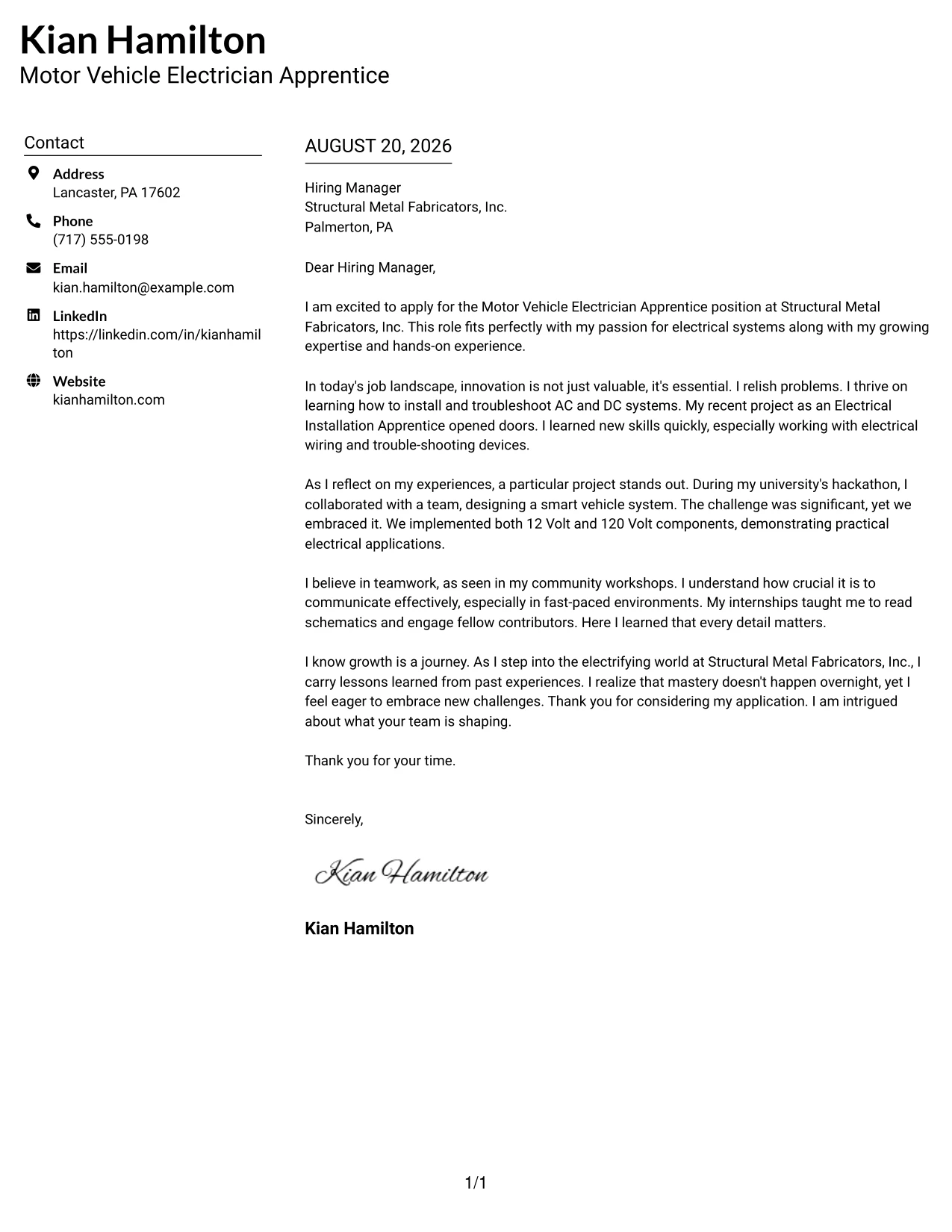 Resume Example Page 1