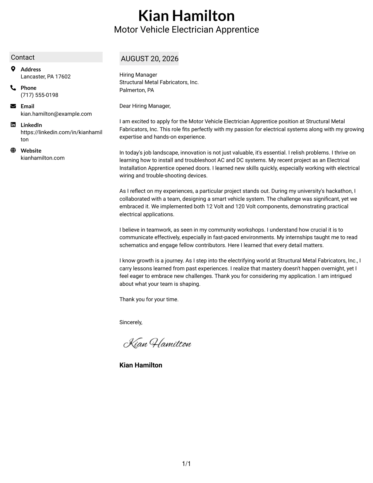 Resume Example Page 1