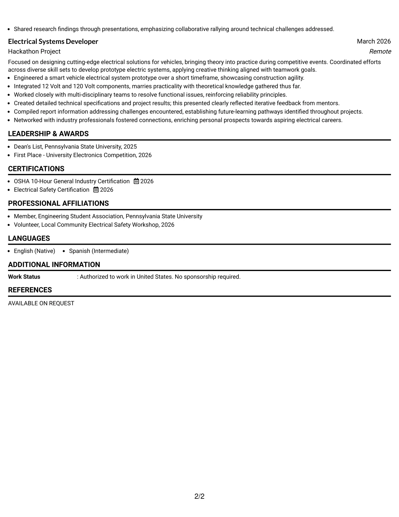 Resume Example Page 2