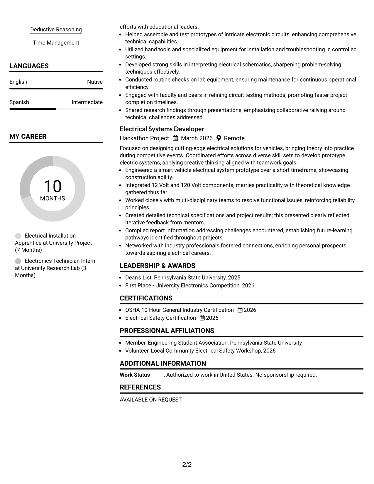Resume Example Page 2