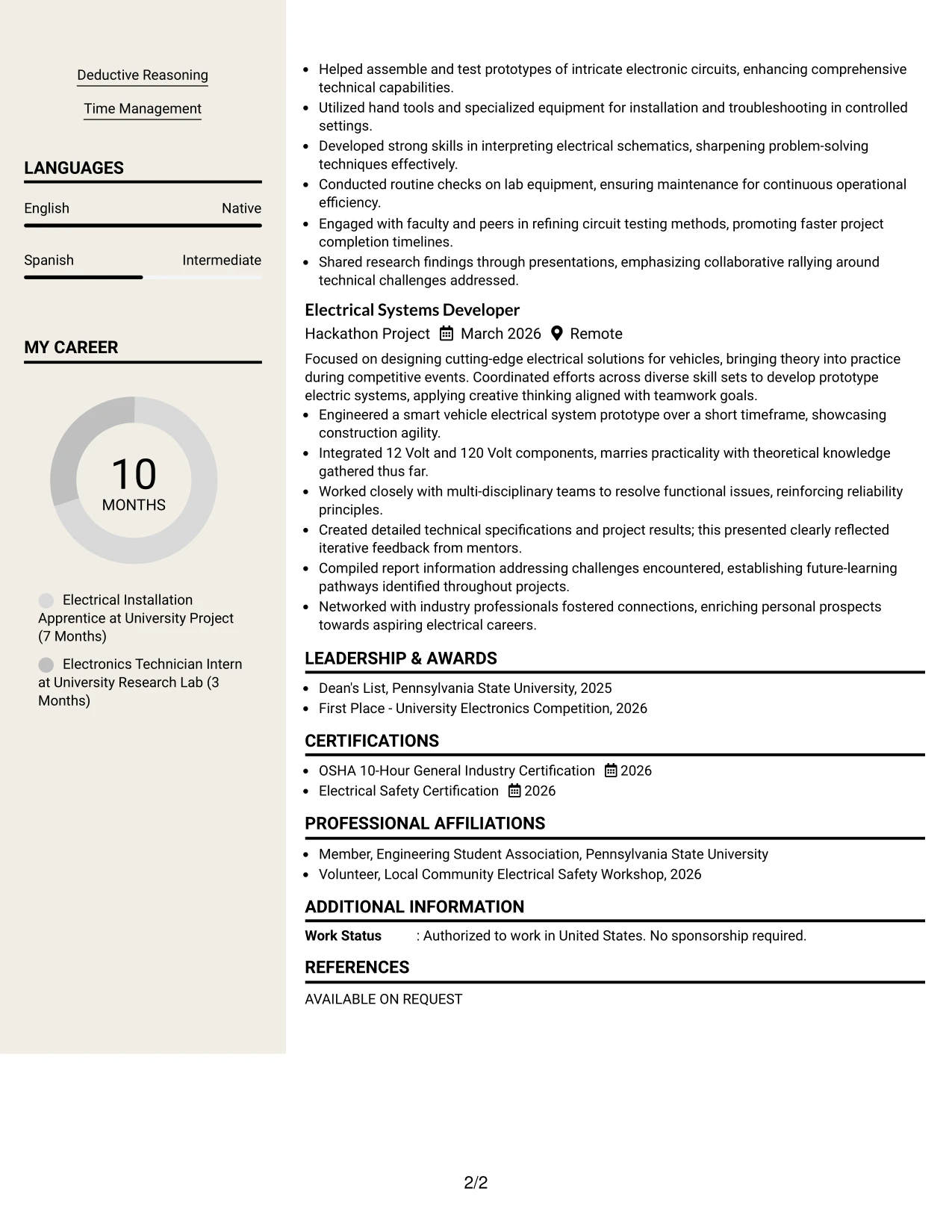 Resume Example Page 2