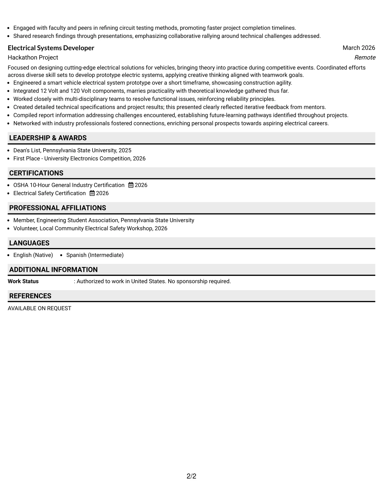 Resume Example Page 2