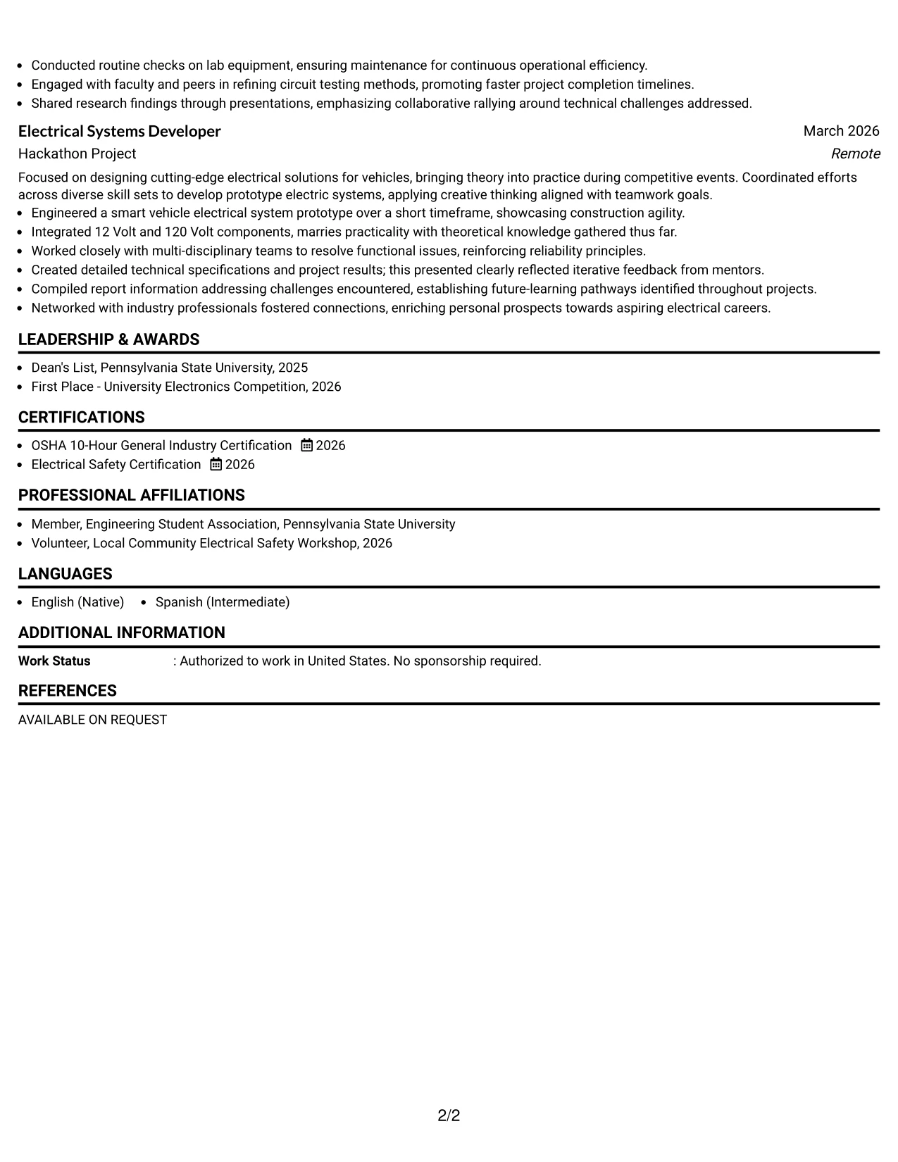 Resume Example Page 2