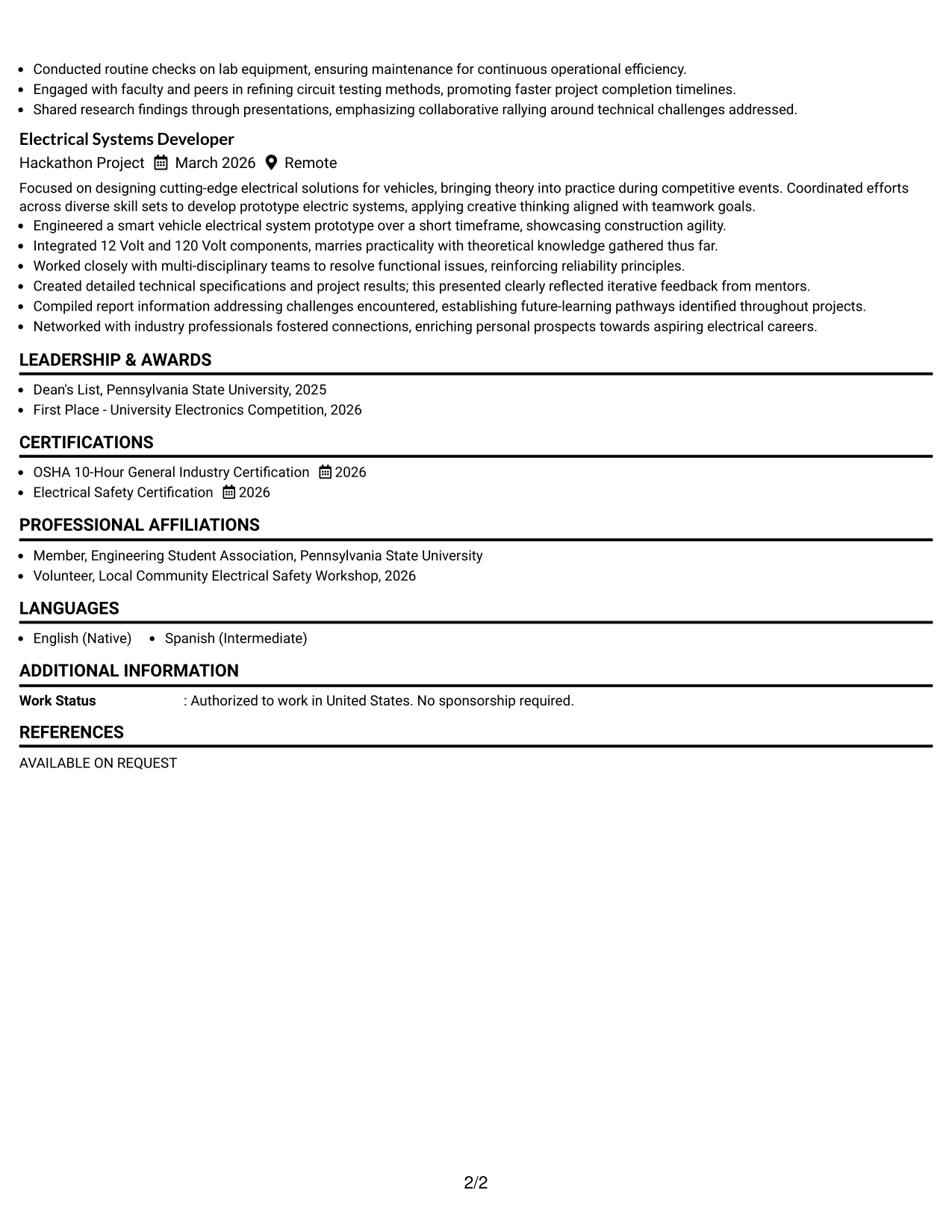 Resume Example Page 2