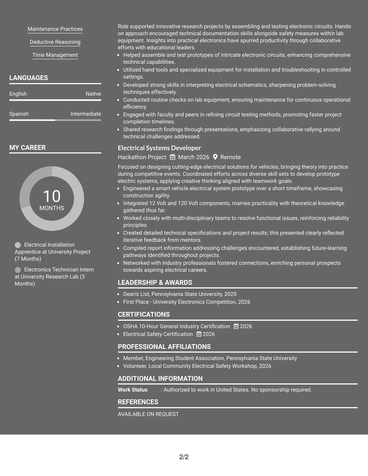 Resume Example Page 2