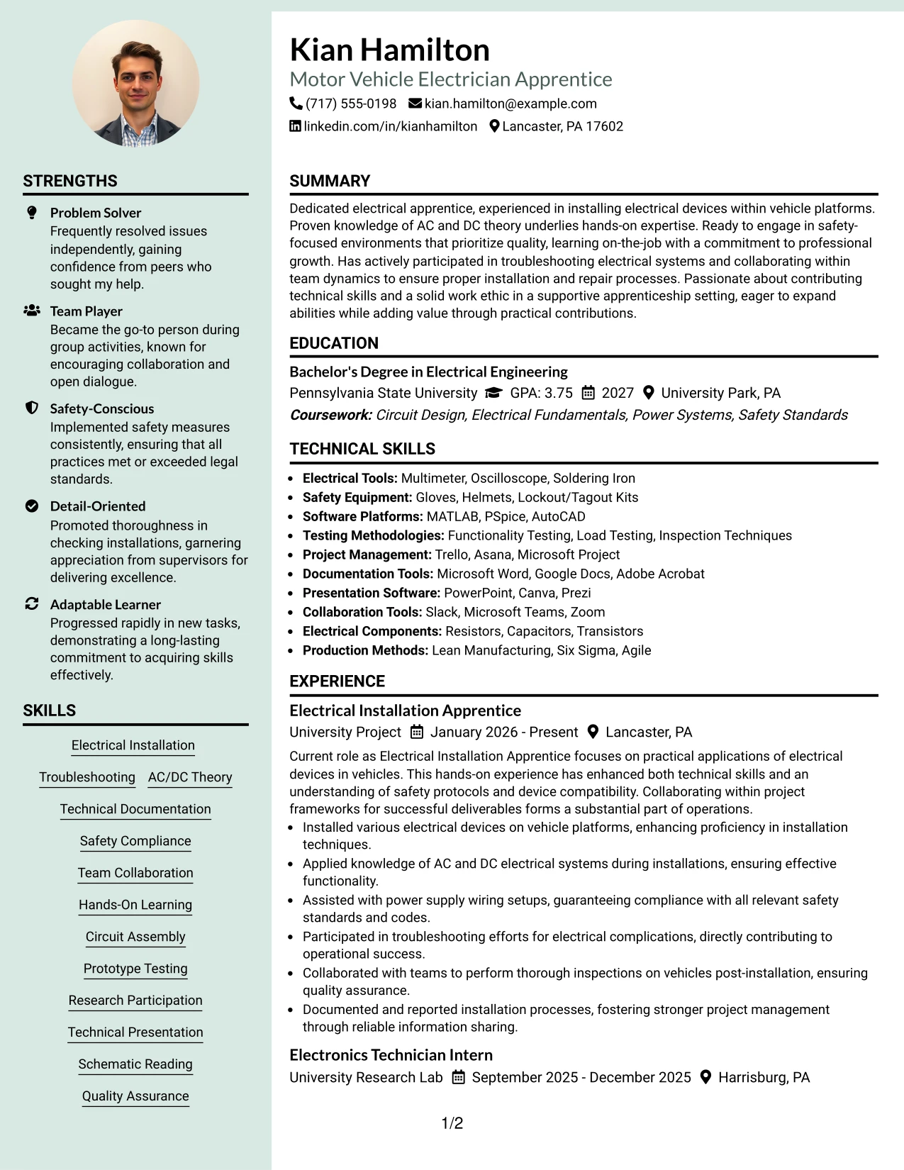 Resume Example Page 1