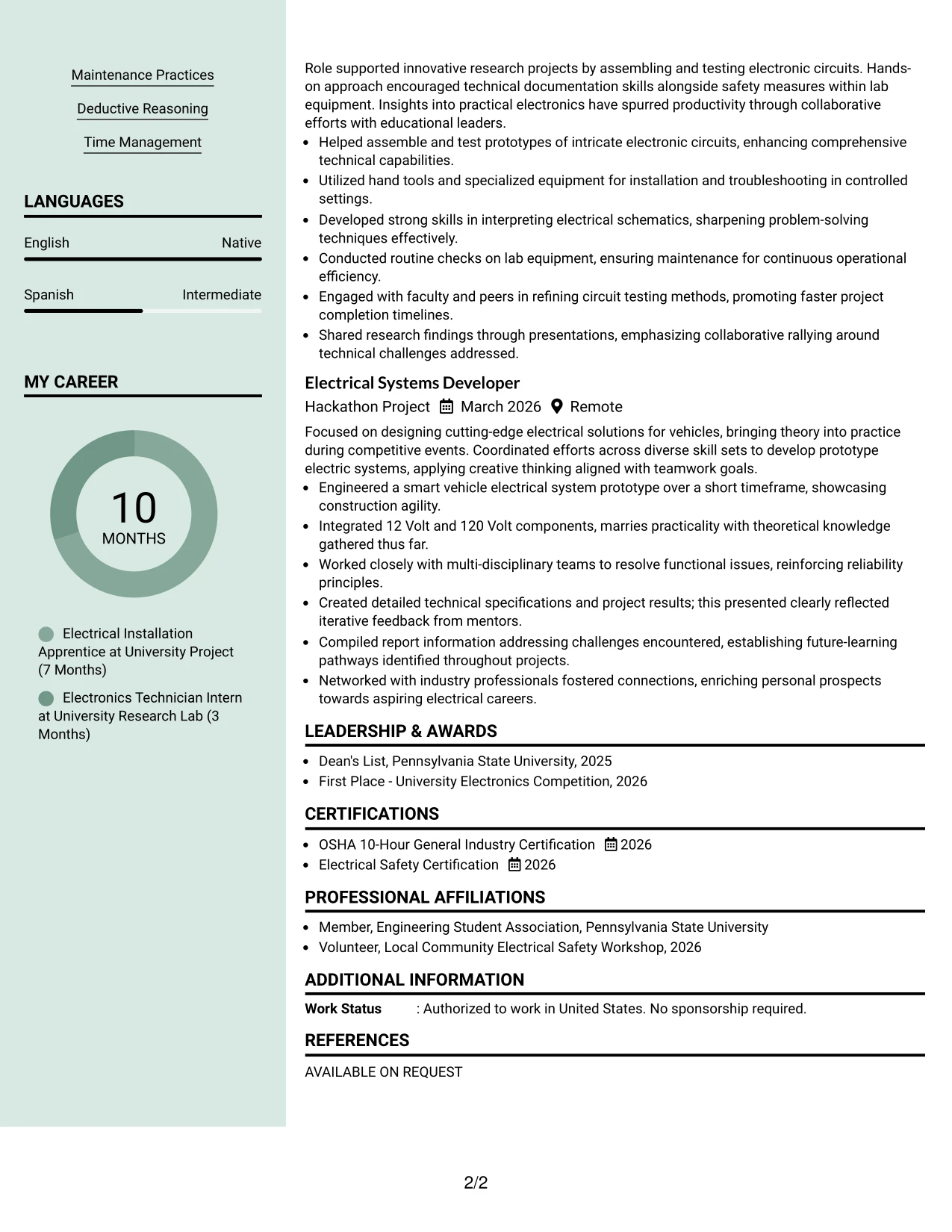 Resume Example Page 2