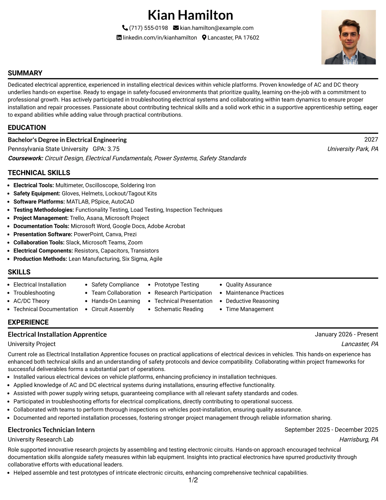 Resume Example Page 1