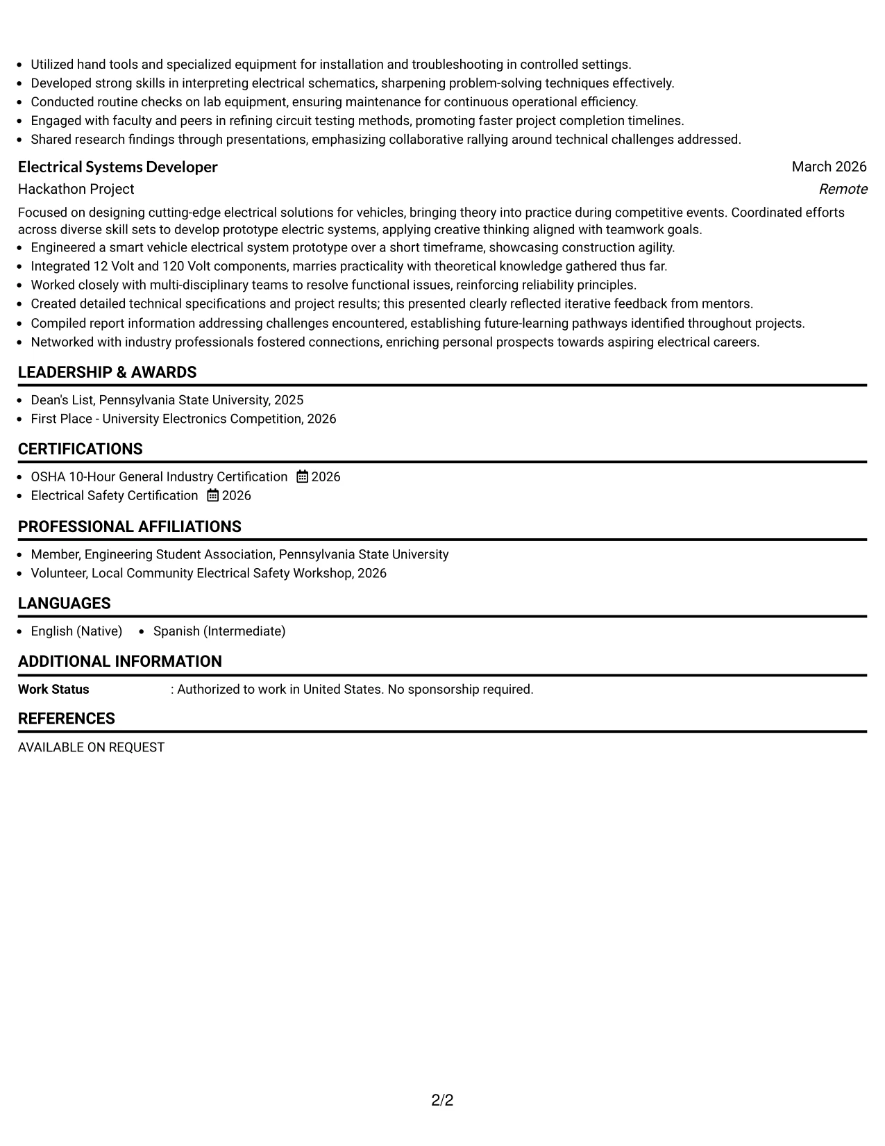 Resume Example Page 2
