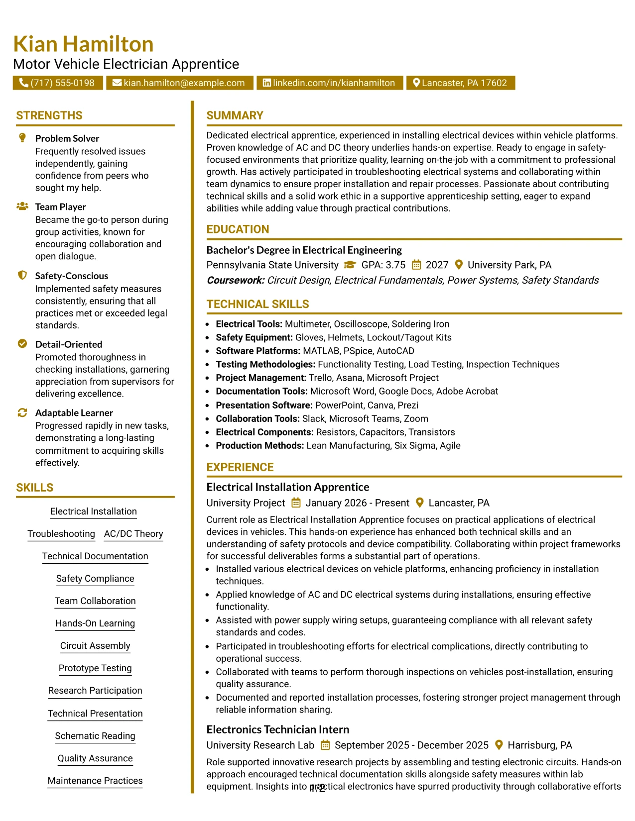 Resume Example Page 1