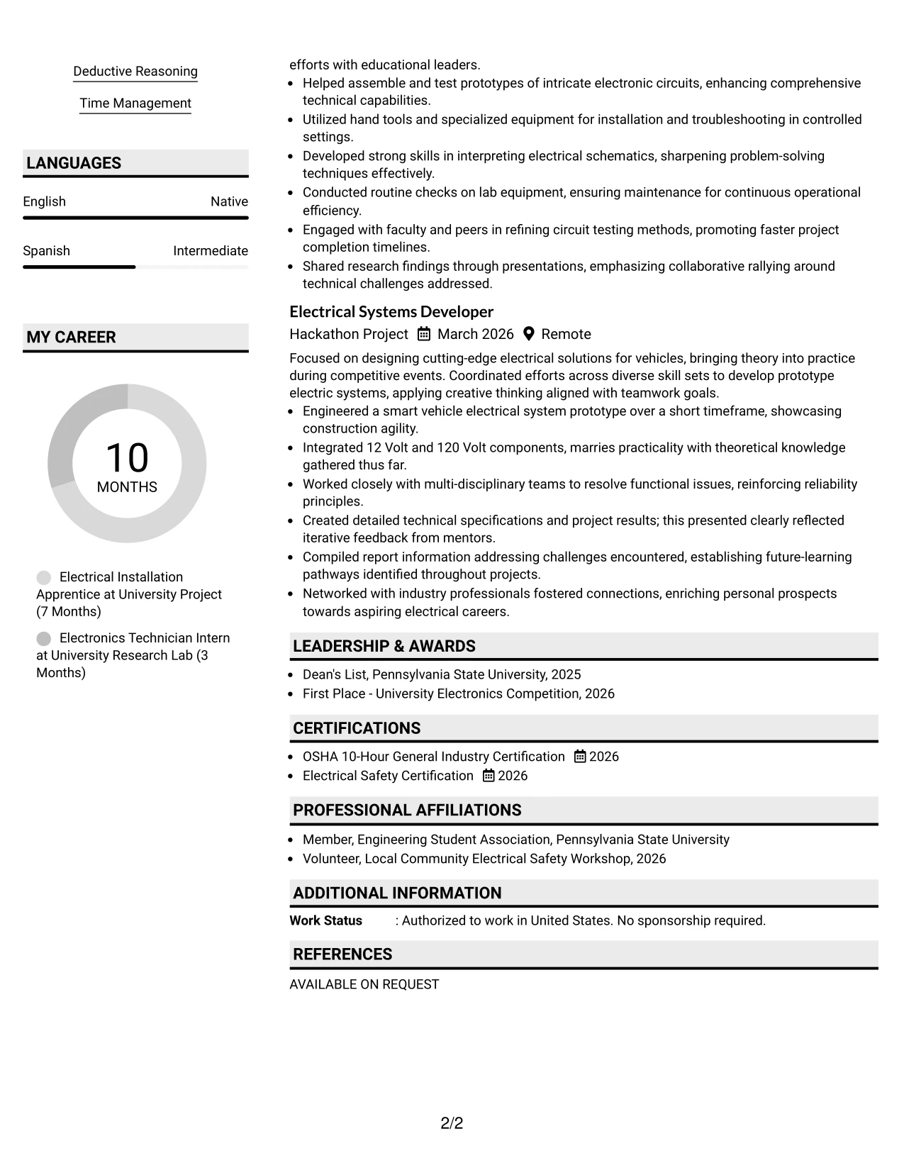 Resume Example Page 2