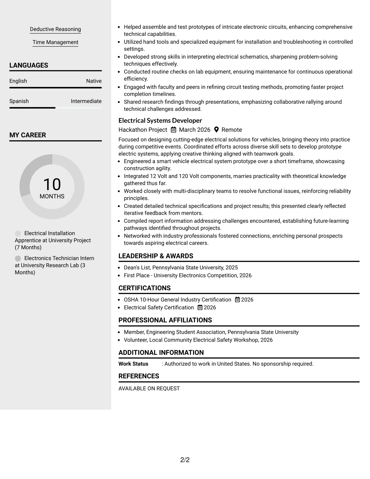 Resume Example Page 2