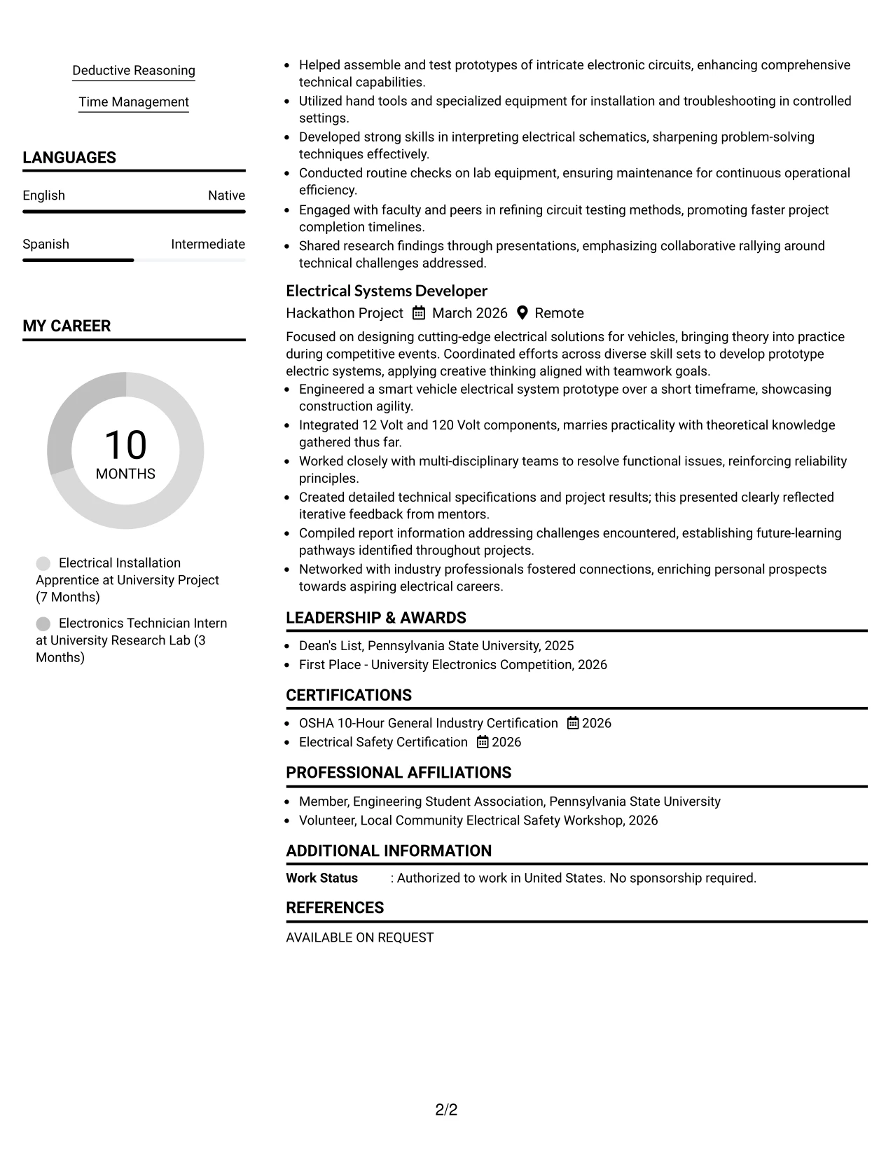 Resume Example Page 2