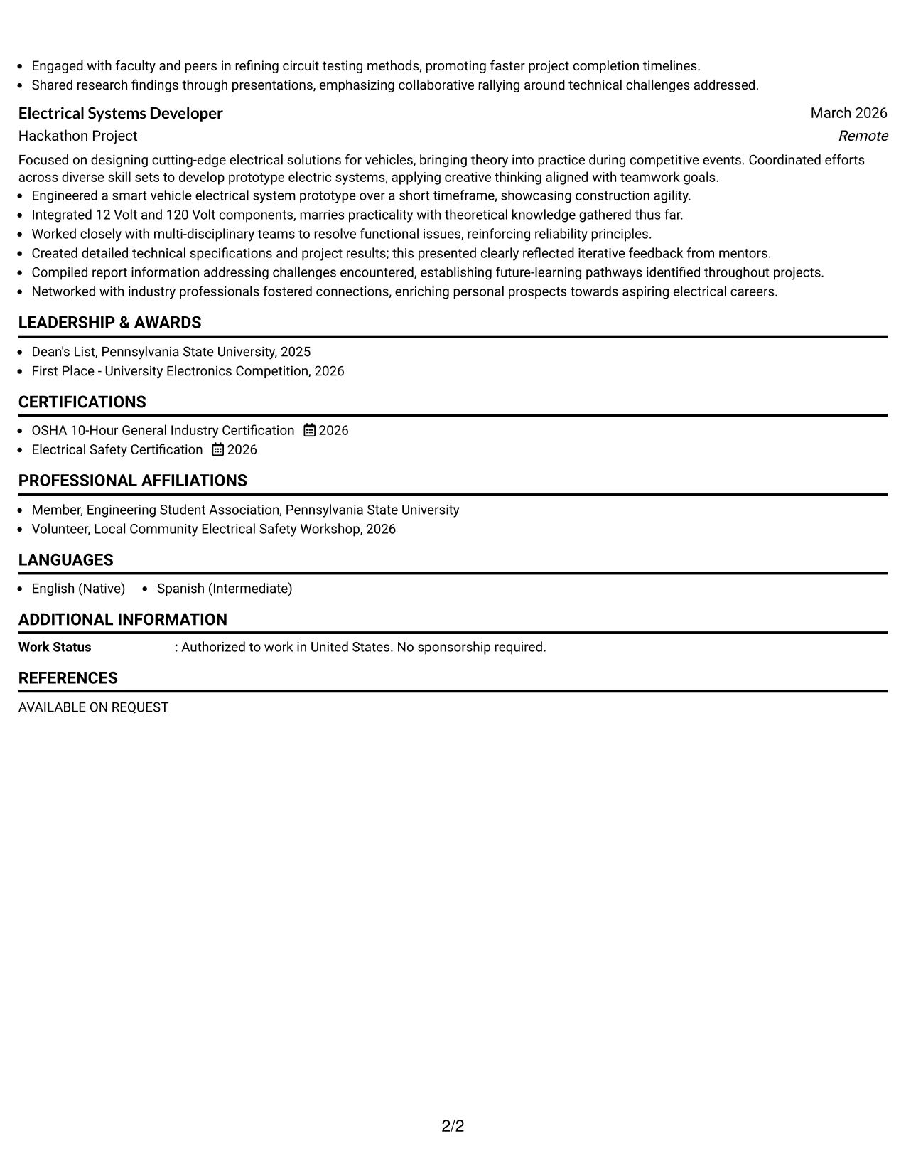Resume Example Page 2